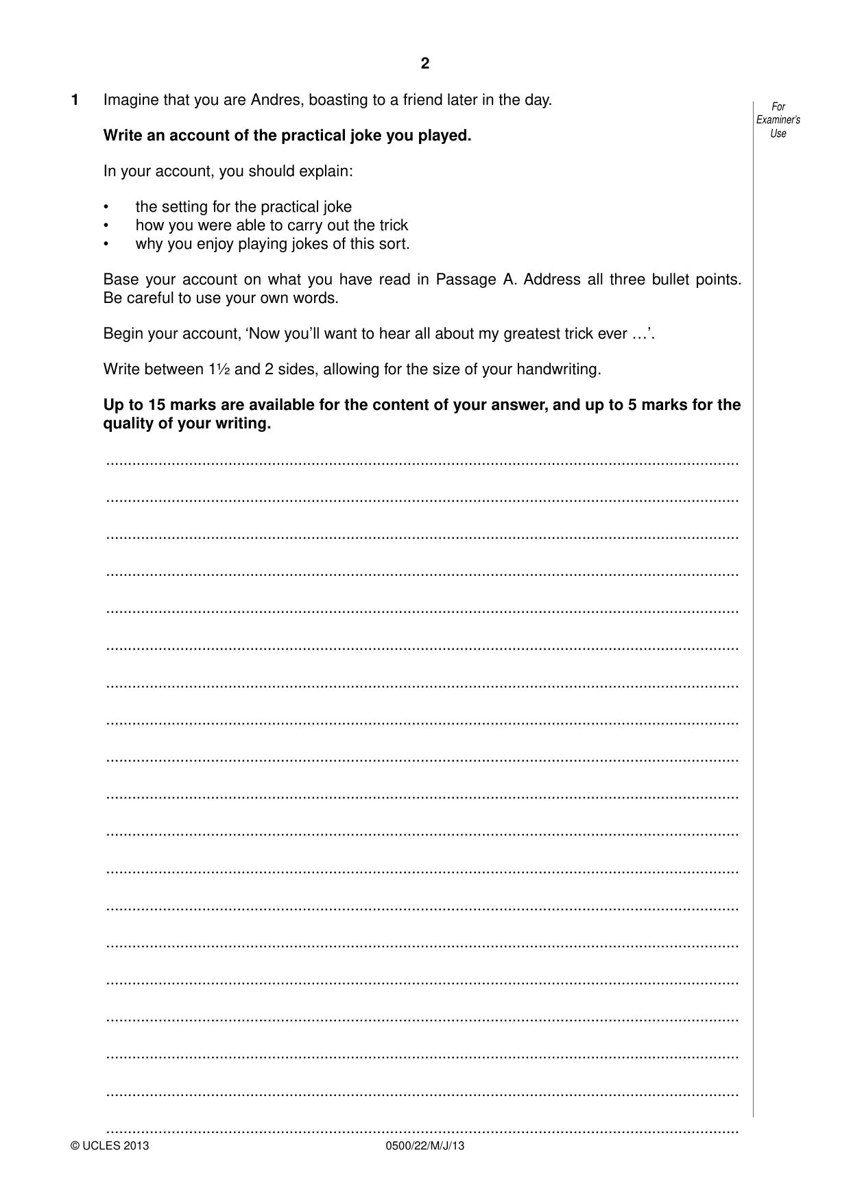 Cambridge IGCSE English - First Language 0500 2013 May/June Paper 2 · Variant 2 question paper, page 2 of 12