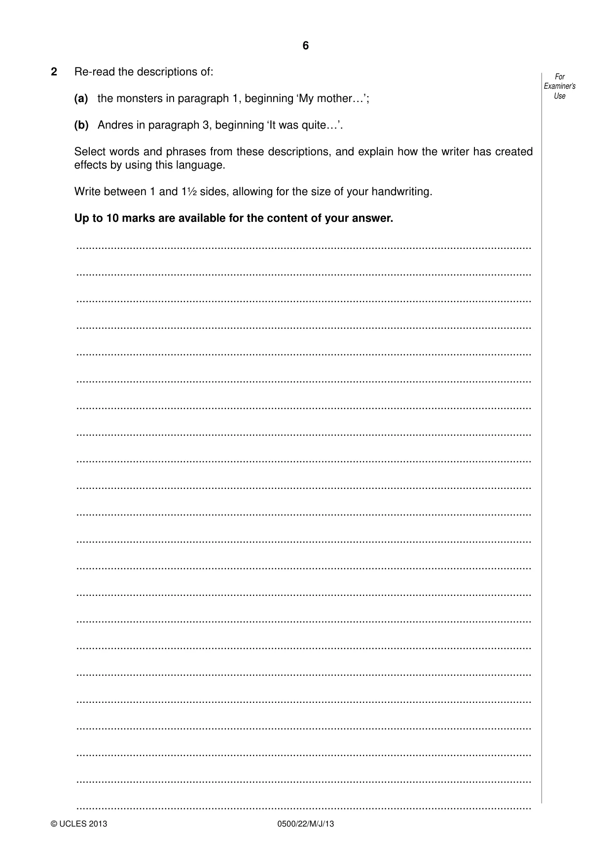 Cambridge IGCSE English - First Language 0500 2013 May/June Paper 2 · Variant 2 question paper, page 6 of 12