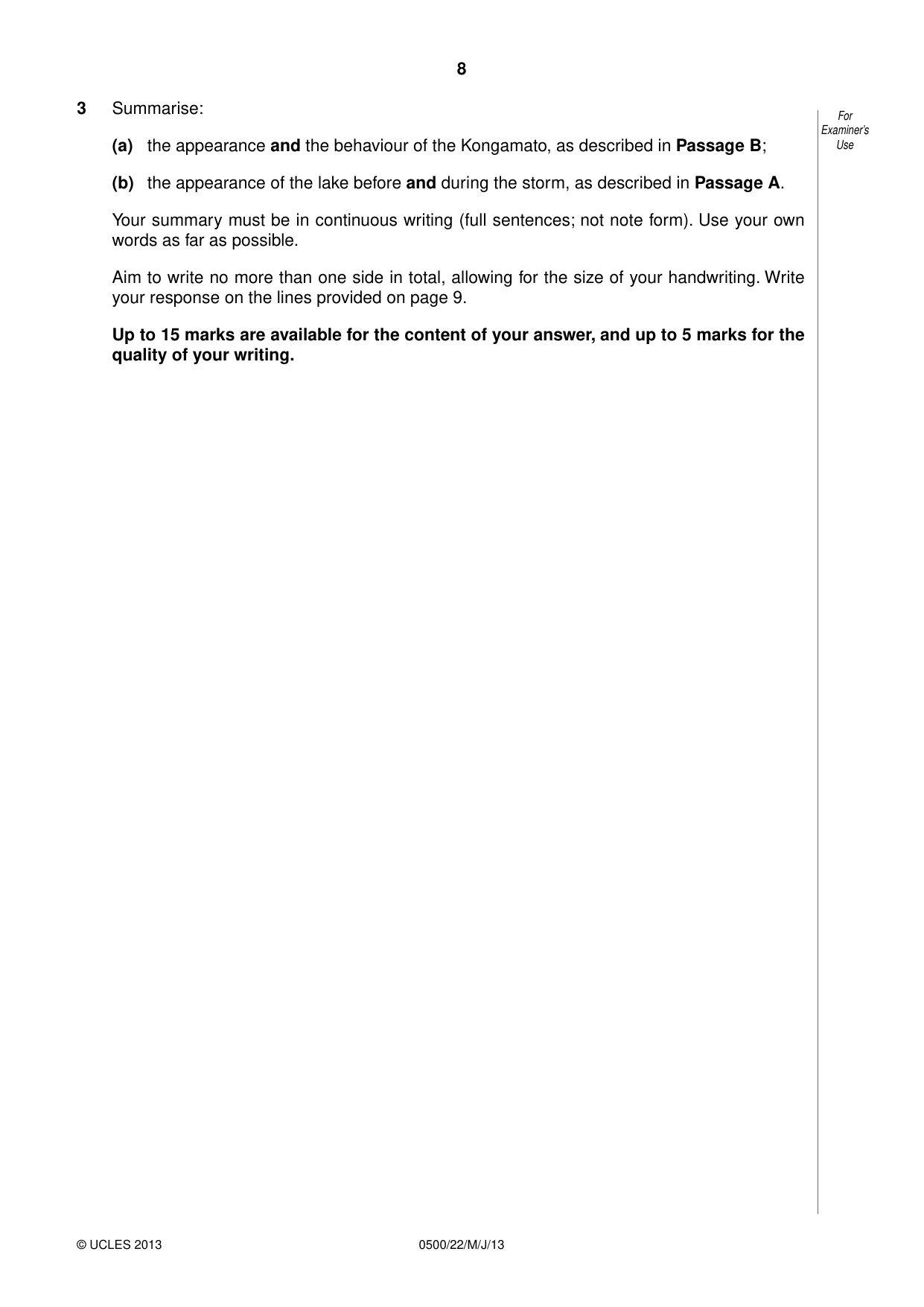 Cambridge IGCSE English - First Language 0500 2013 May/June Paper 2 · Variant 2 question paper, page 8 of 12