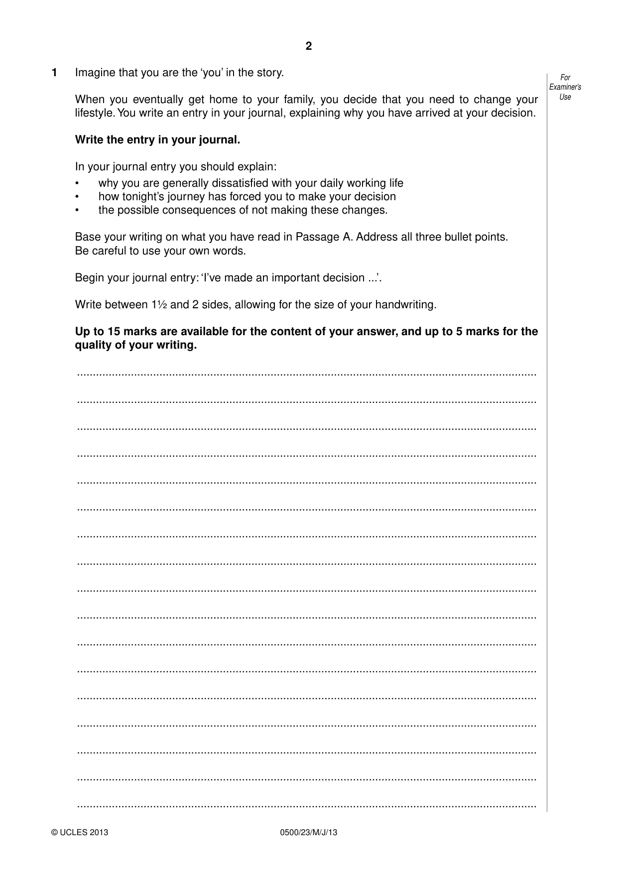 Cambridge IGCSE English - First Language 0500 2013 May/June Paper 2 · Variant 3 question paper, page 2 of 12
