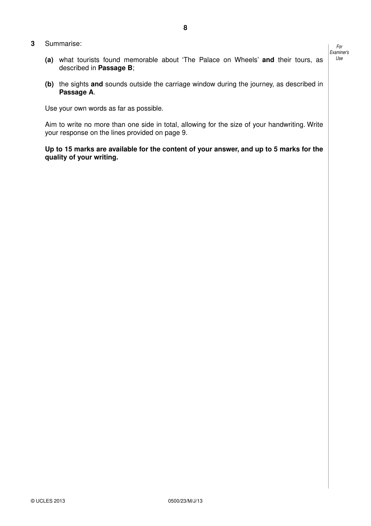 Cambridge IGCSE English - First Language 0500 2013 May/June Paper 2 · Variant 3 question paper, page 8 of 12
