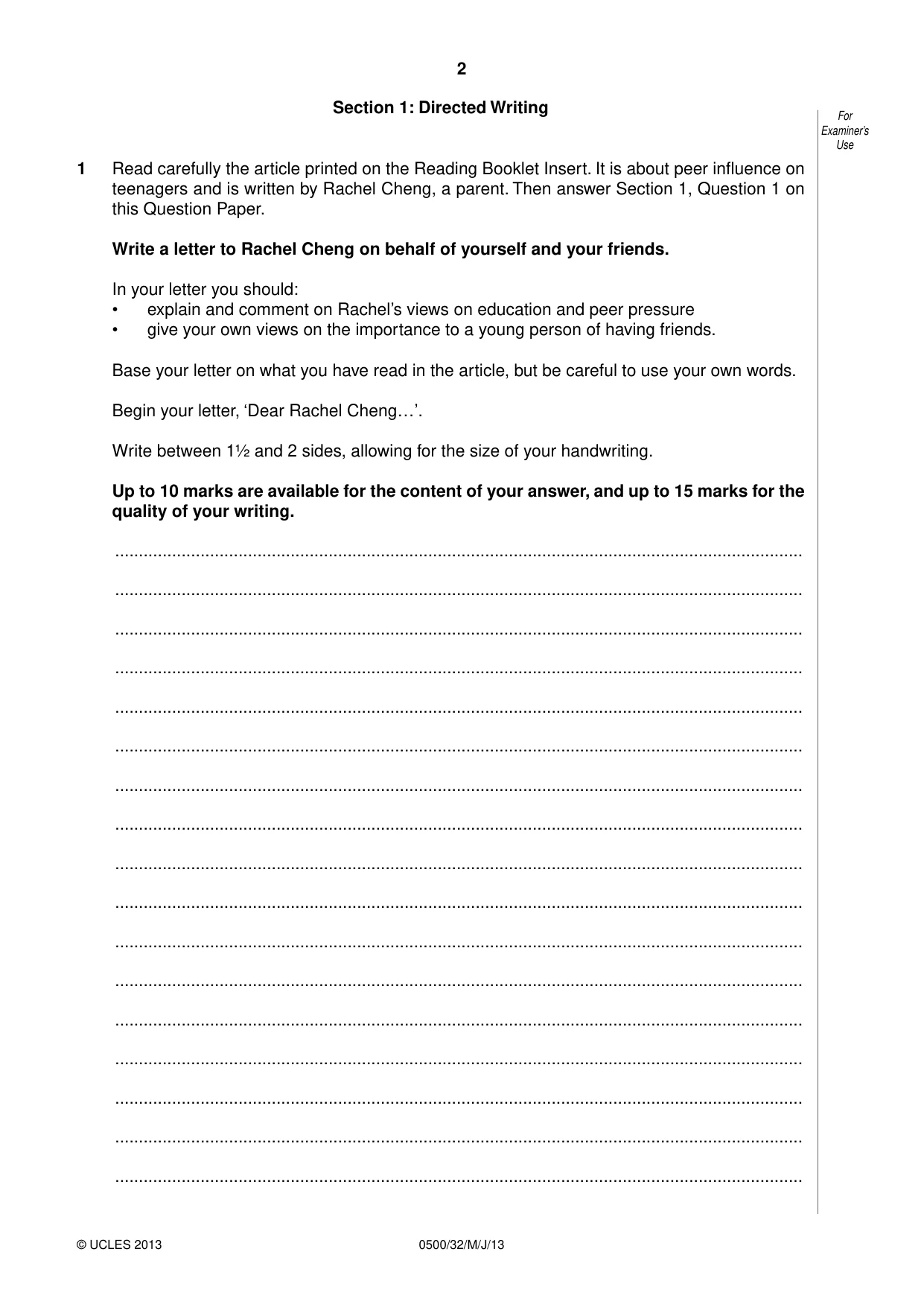 Cambridge IGCSE English - First Language 0500 2013 May/June Paper 3 · Variant 2 question paper, page 2 of 12