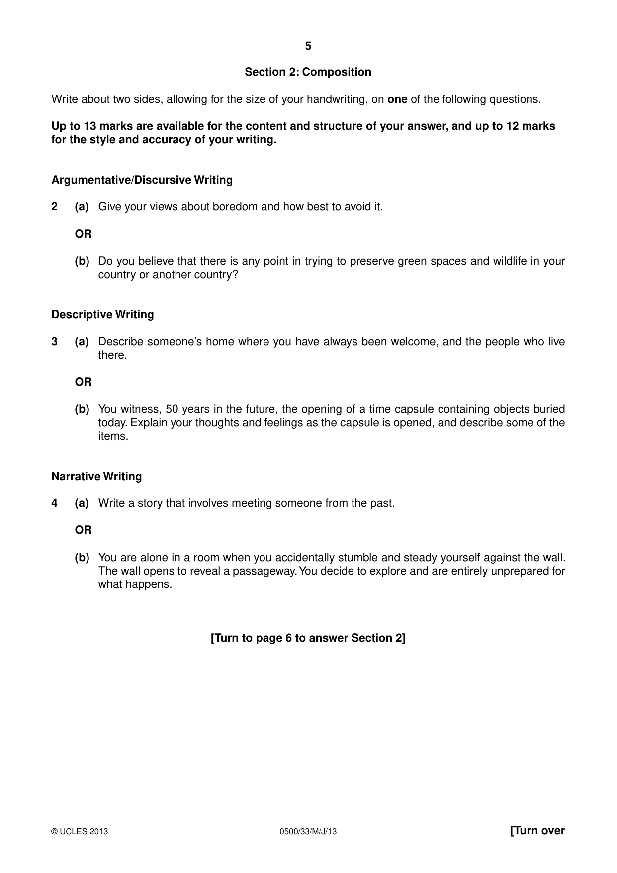 Cambridge IGCSE English - First Language 0500 2013 May/June Paper 3 · Variant 3 question paper, page 5 of 12