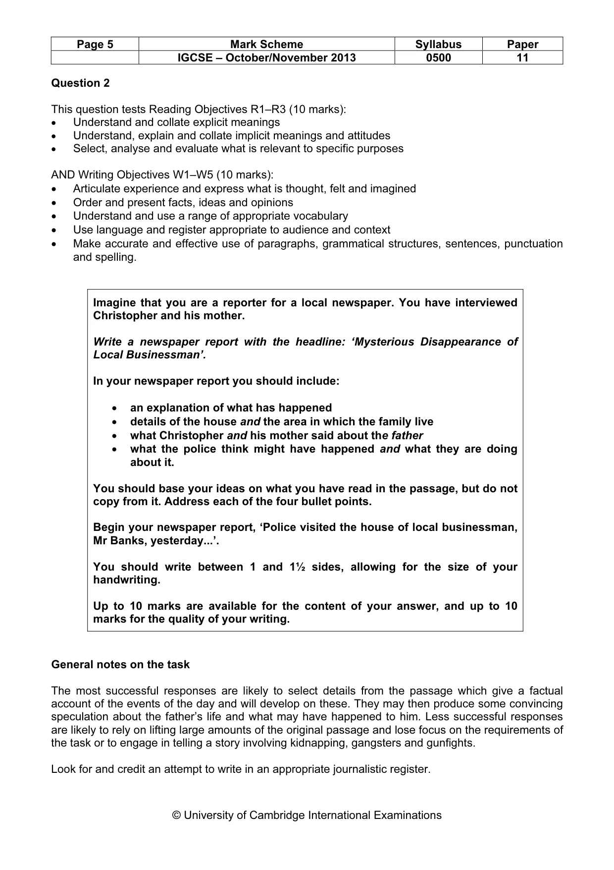 Mark scheme, page 5 of 7