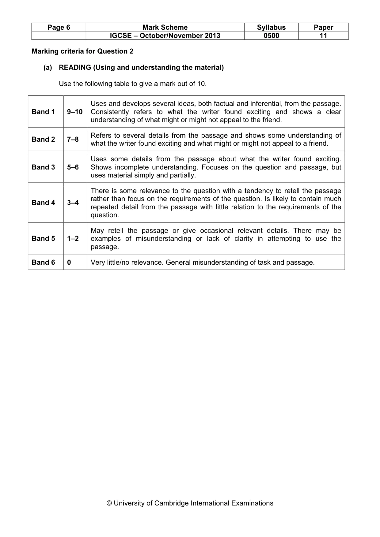 Mark scheme, page 6 of 7
