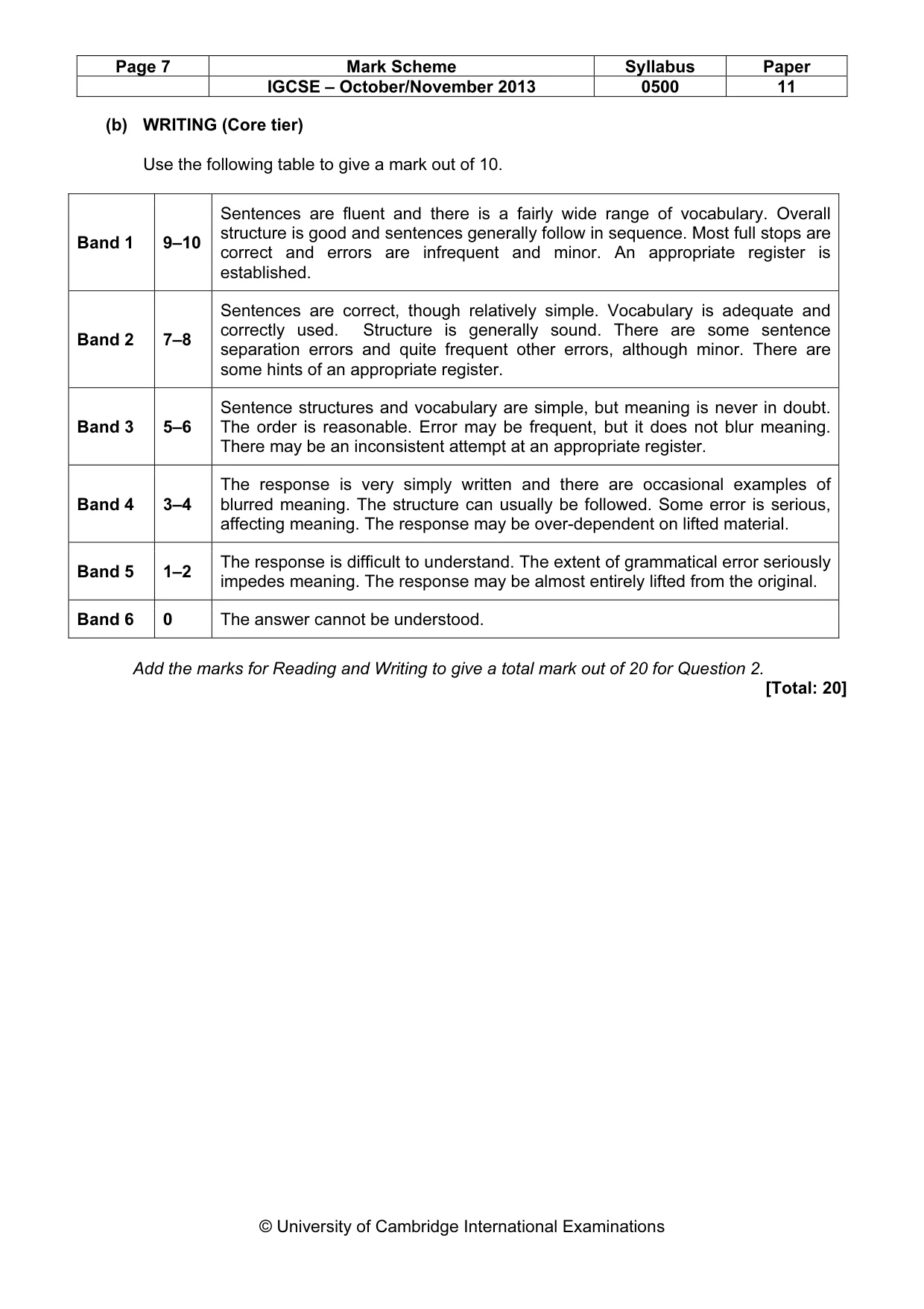 Mark scheme, page 7 of 7