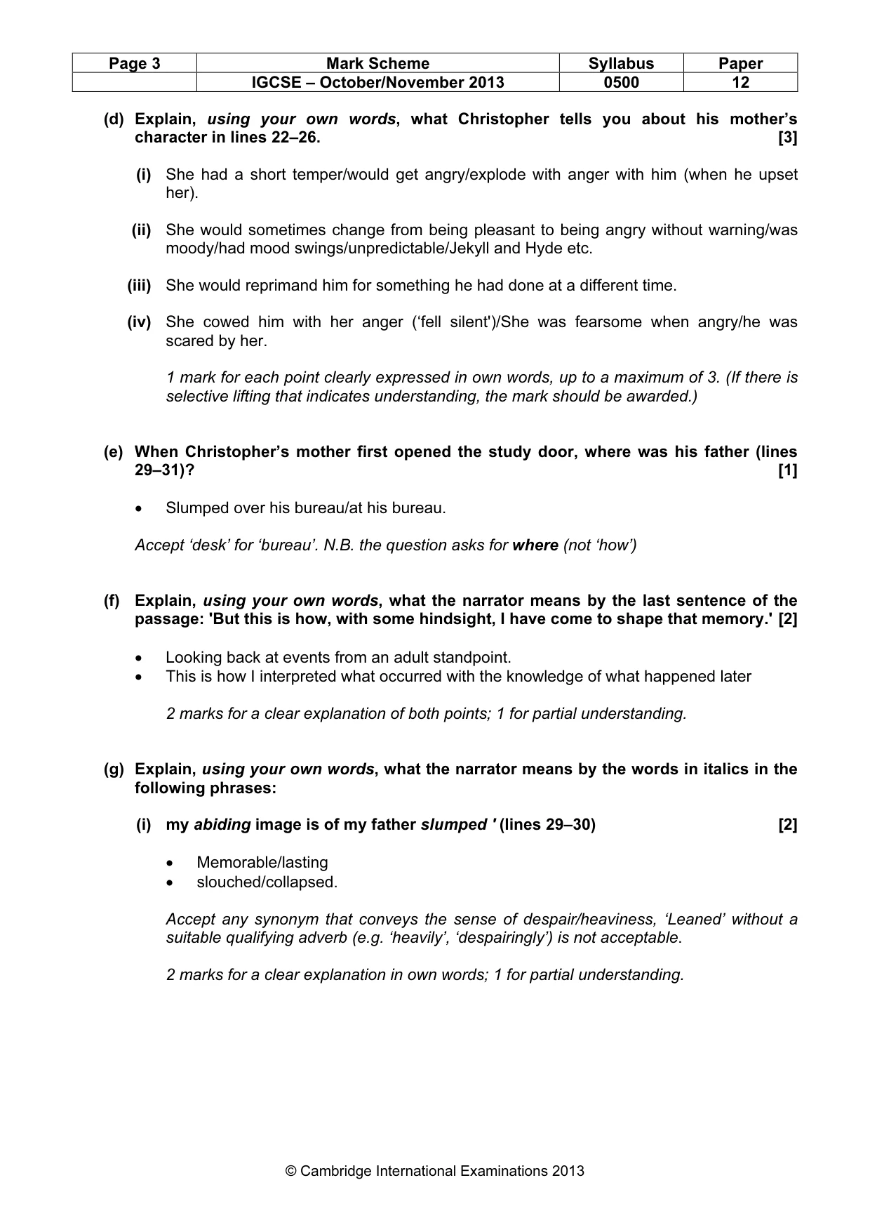 Mark scheme, page 3 of 8
