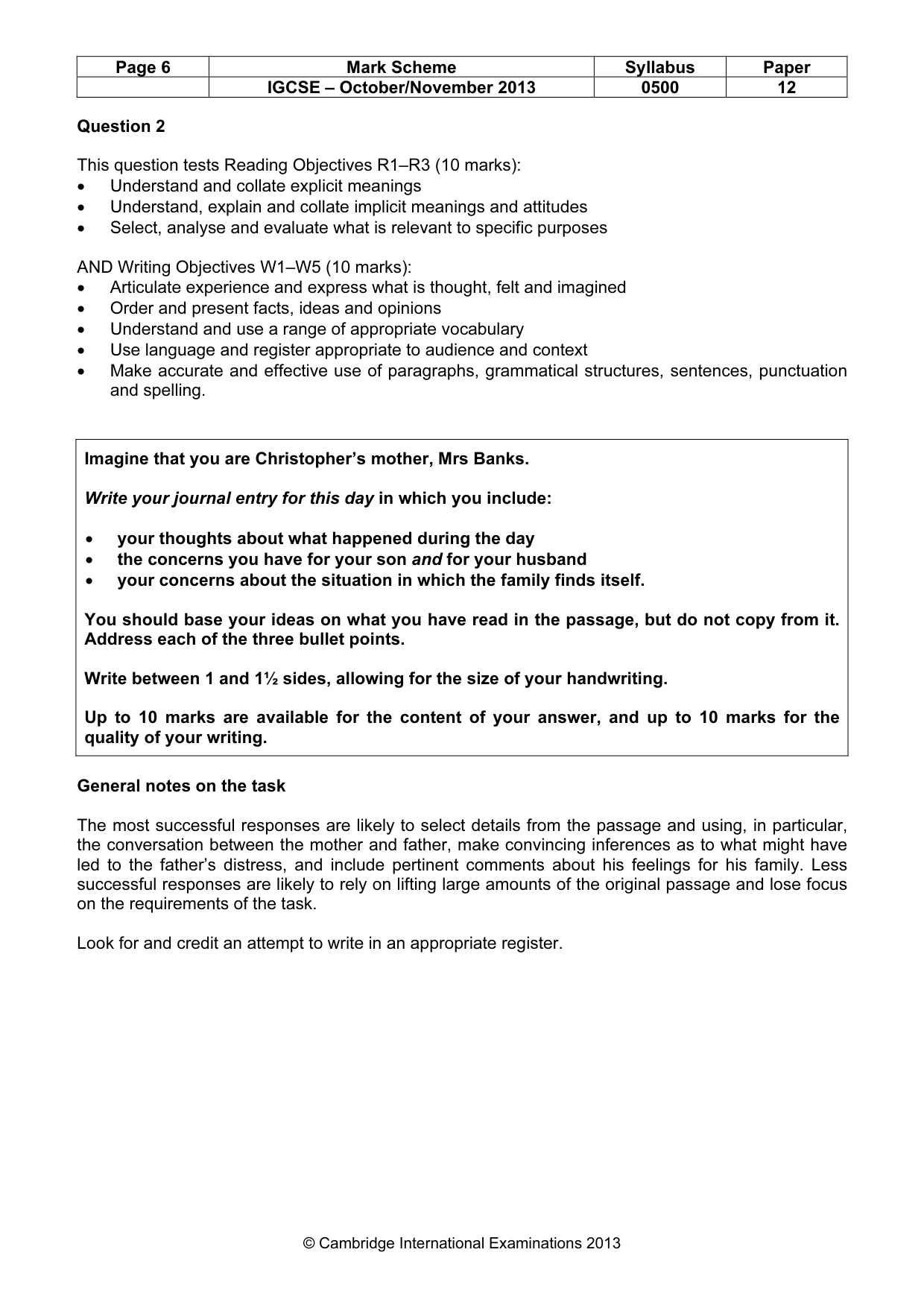 Mark scheme, page 6 of 8
