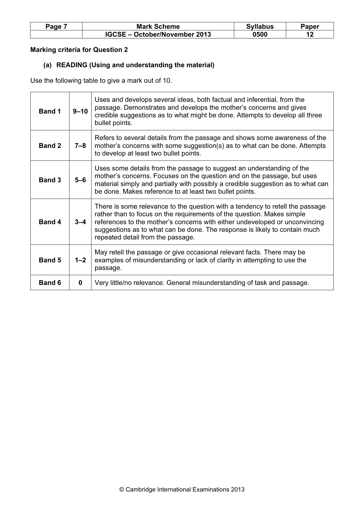 Mark scheme, page 7 of 8