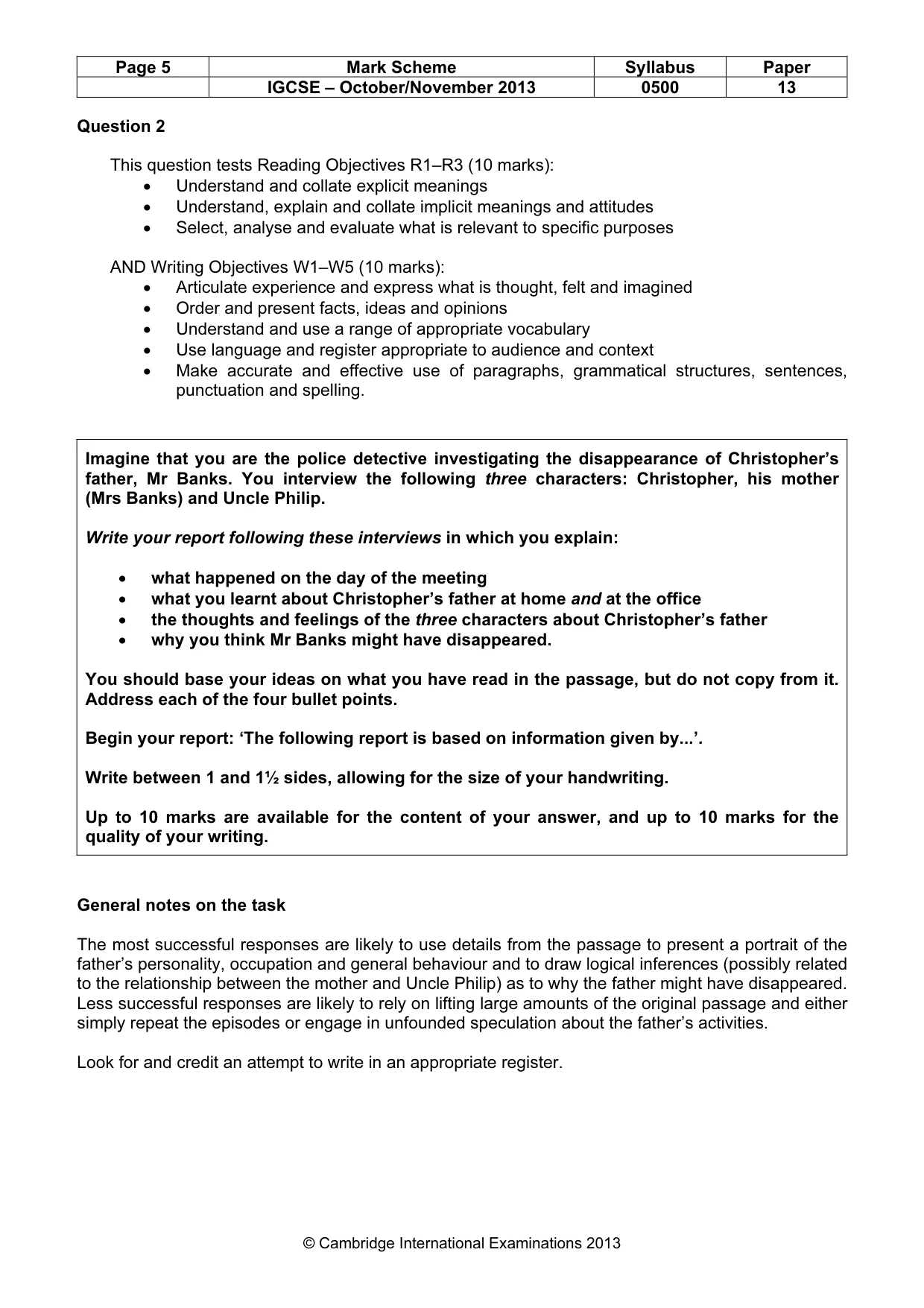 Mark scheme, page 5 of 7