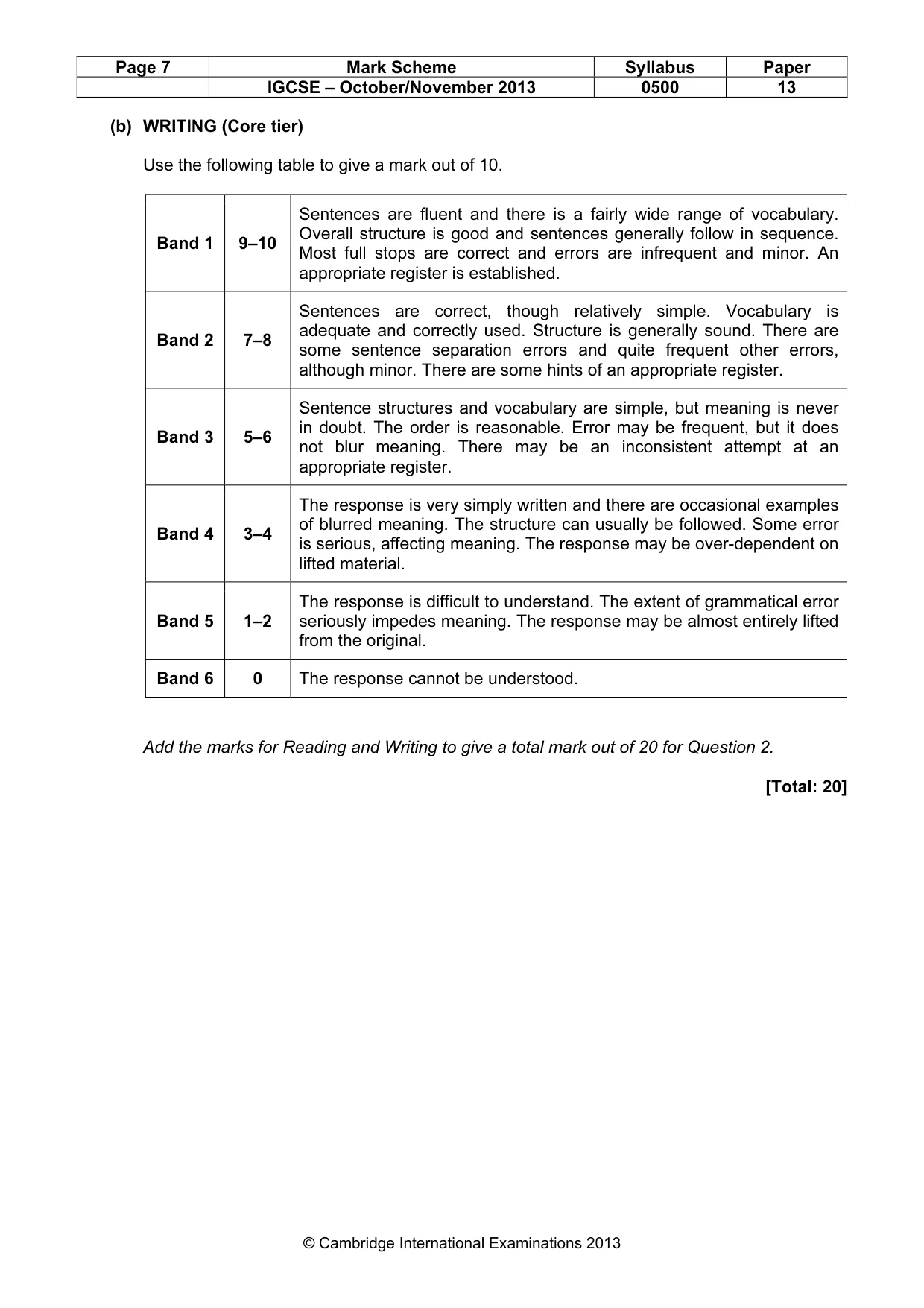 Mark scheme, page 7 of 7