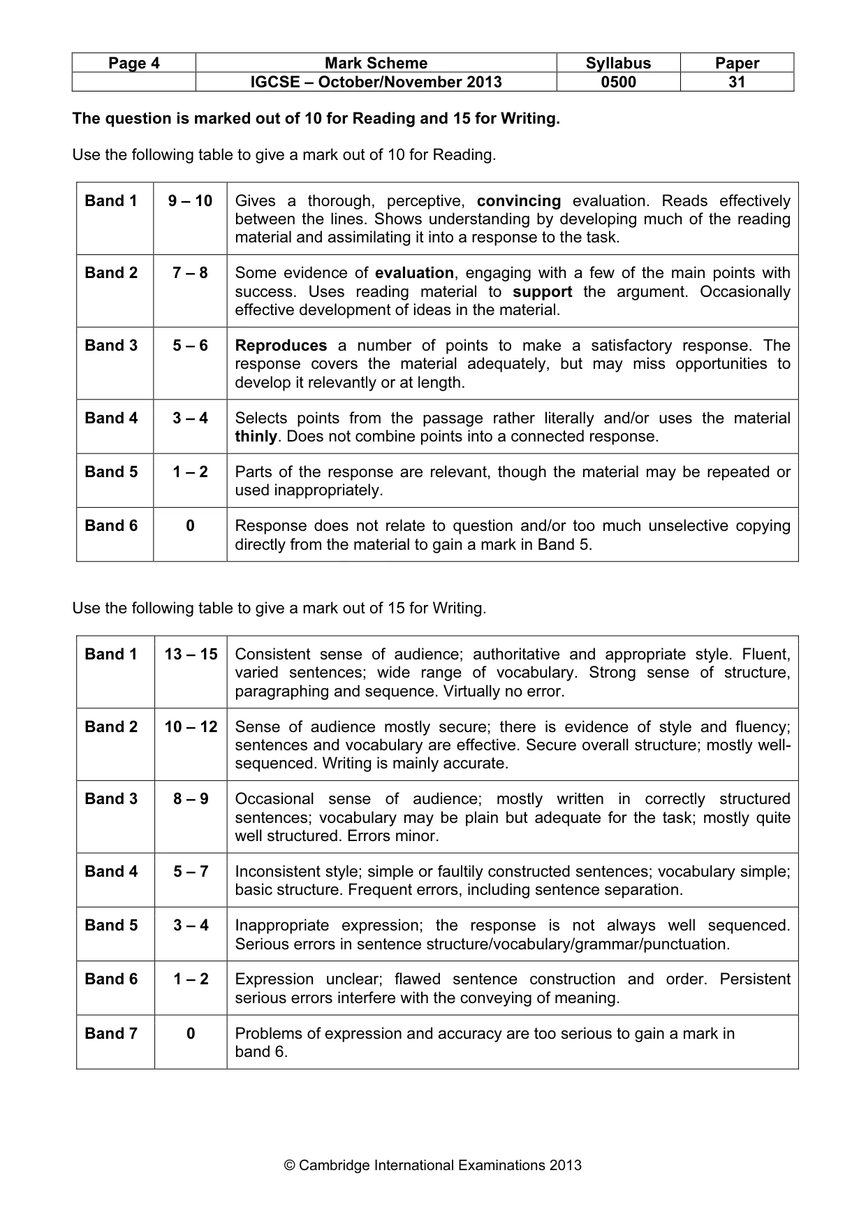 Mark scheme, page 4 of 9
