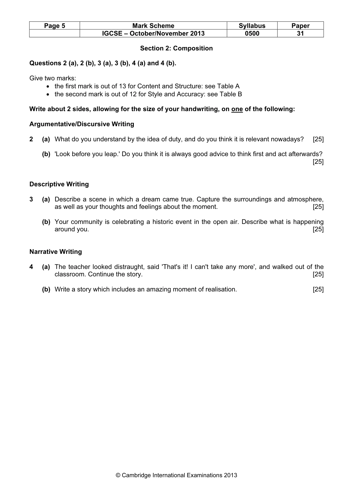 Mark scheme, page 5 of 9