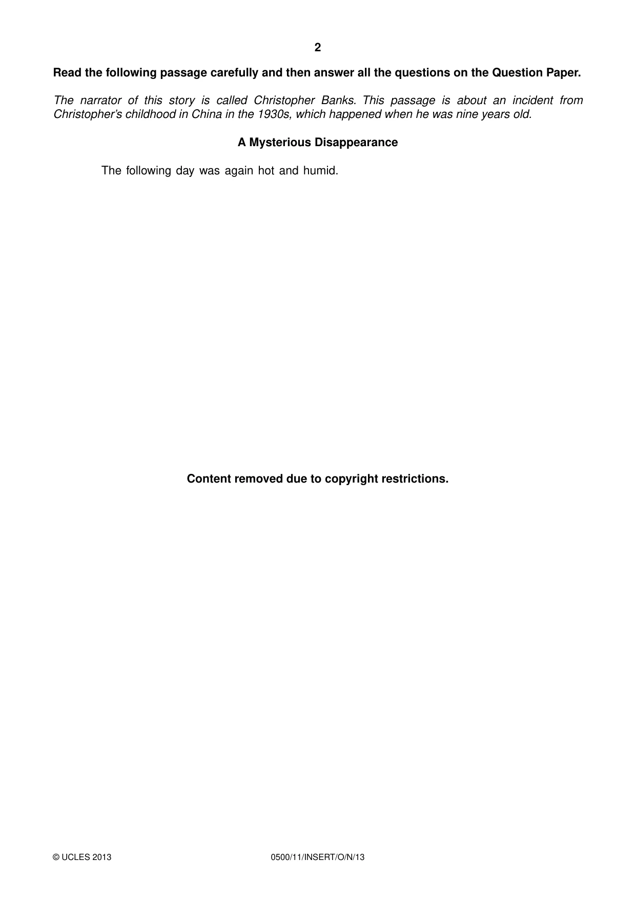 Cambridge IGCSE English - First Language 0500 2013 Oct/Nov Paper 1 · Variant 1 question paper, page 2 of 4
