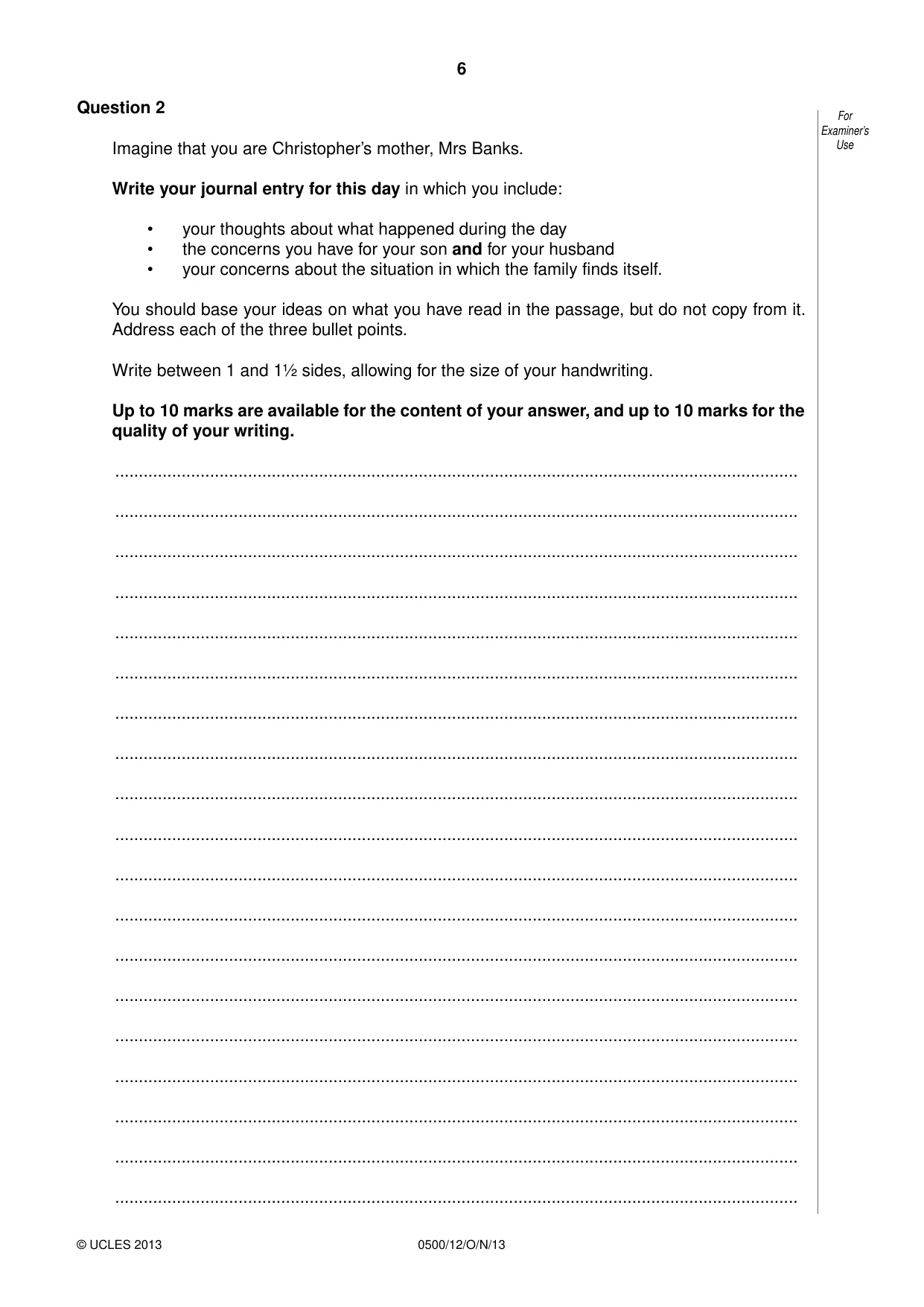 Cambridge IGCSE English - First Language 0500 2013 Oct/Nov Paper 1 · Variant 2 question paper, page 6 of 12