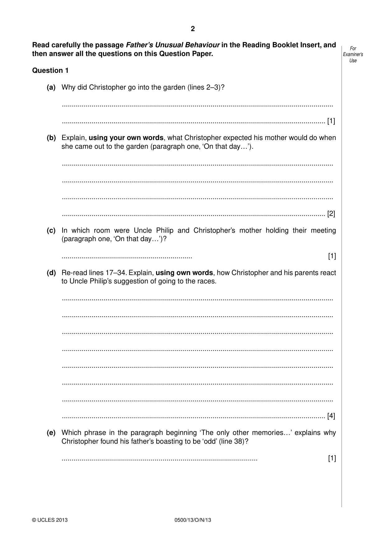Cambridge IGCSE English - First Language 0500 2013 Oct/Nov Paper 1 · Variant 3 question paper, page 2 of 12