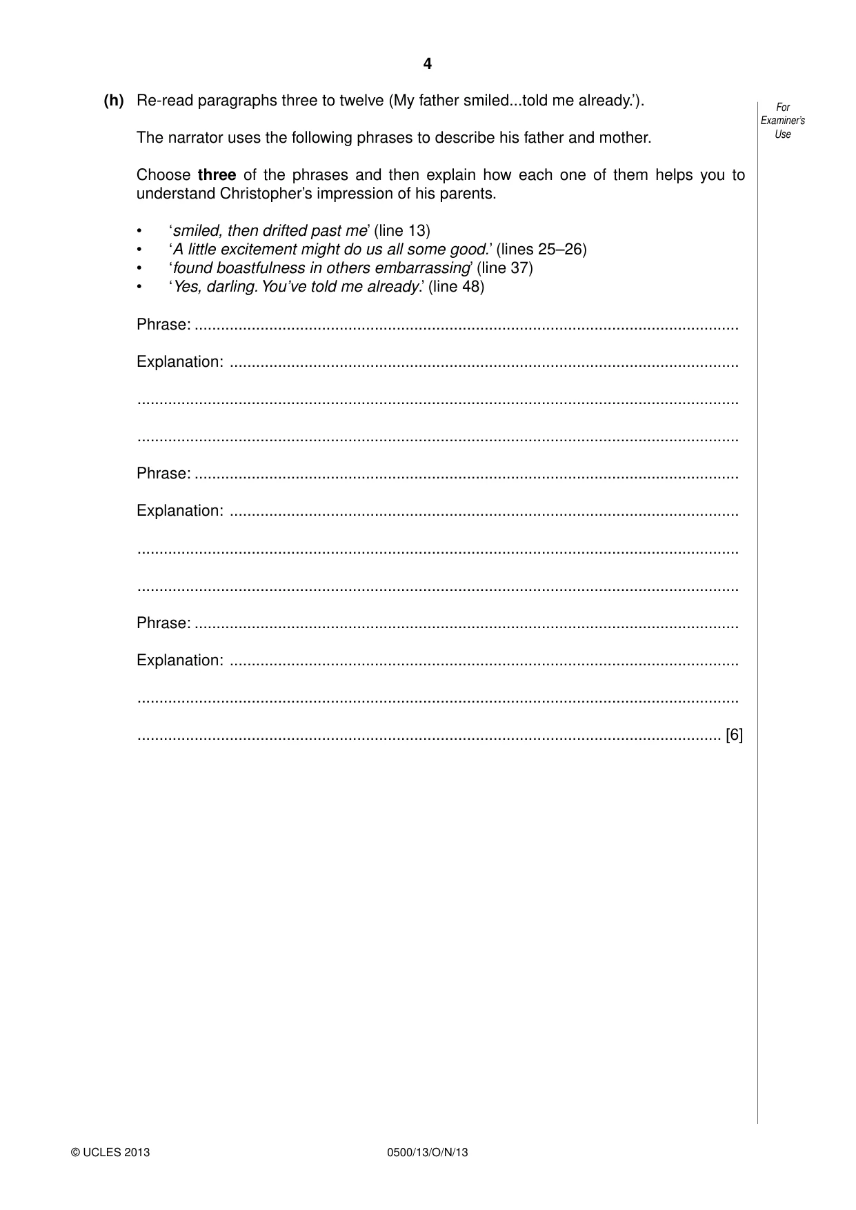 Cambridge IGCSE English - First Language 0500 2013 Oct/Nov Paper 1 · Variant 3 question paper, page 4 of 12