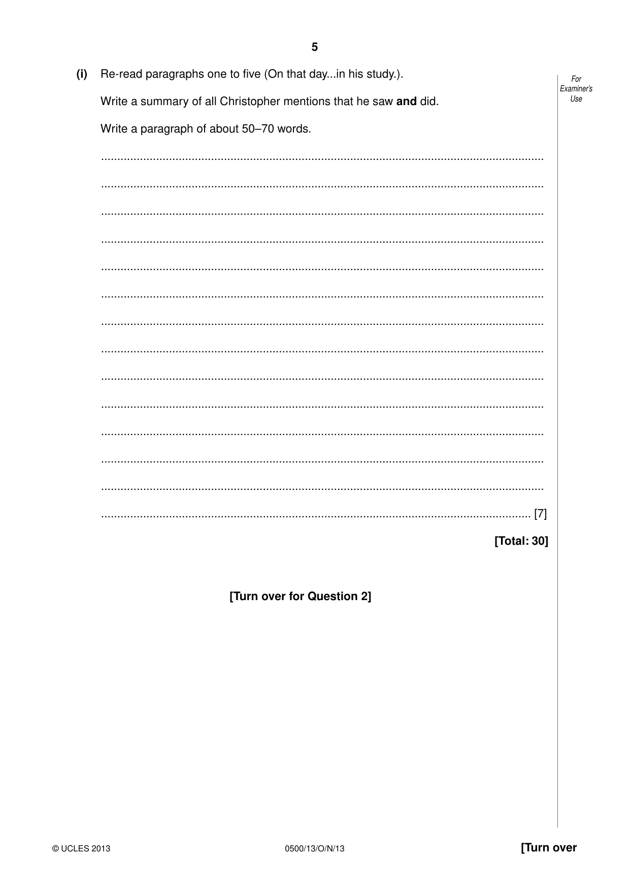 Cambridge IGCSE English - First Language 0500 2013 Oct/Nov Paper 1 · Variant 3 question paper, page 5 of 12