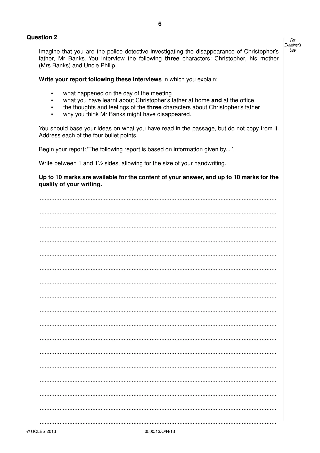 Cambridge IGCSE English - First Language 0500 2013 Oct/Nov Paper 1 · Variant 3 question paper, page 6 of 12