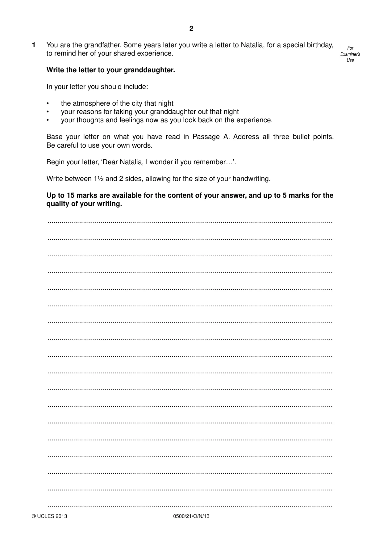 Cambridge IGCSE English - First Language 0500 2013 Oct/Nov Paper 2 · Variant 1 question paper, page 2 of 12