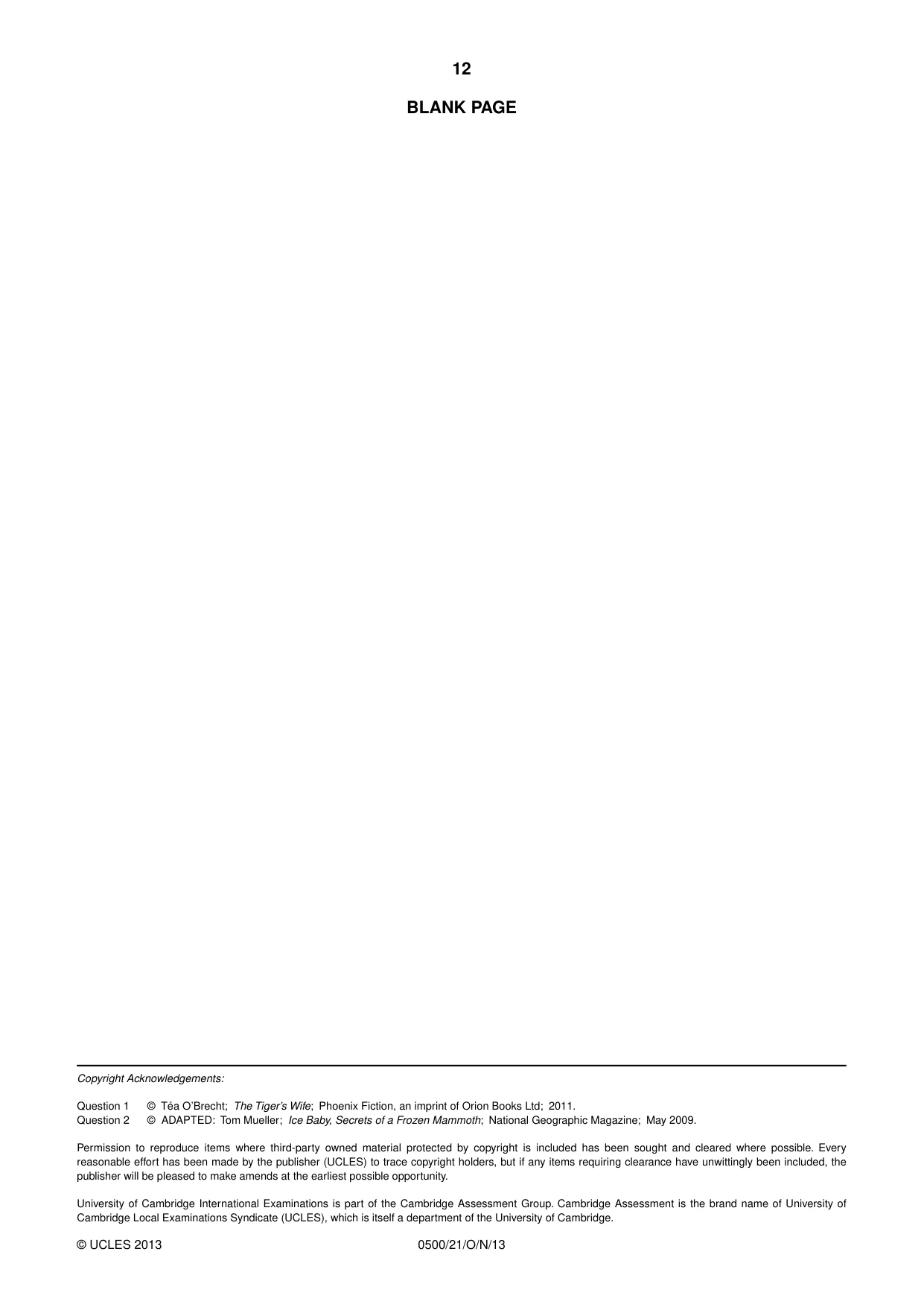 Cambridge IGCSE English - First Language 0500 2013 Oct/Nov Paper 2 · Variant 1 question paper, page 12 of 12