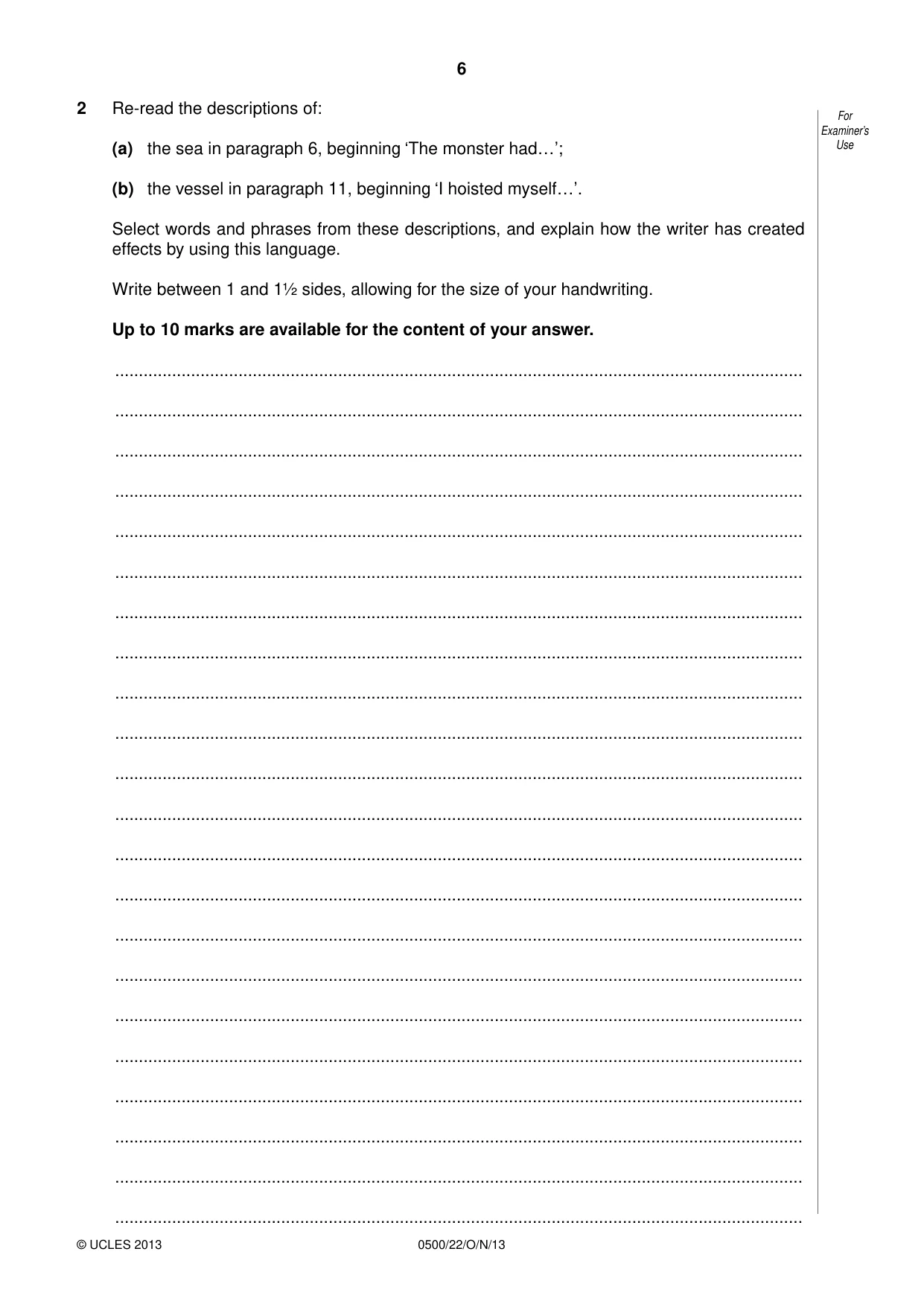 Cambridge IGCSE English - First Language 0500 2013 Oct/Nov Paper 2 · Variant 2 question paper, page 6 of 12