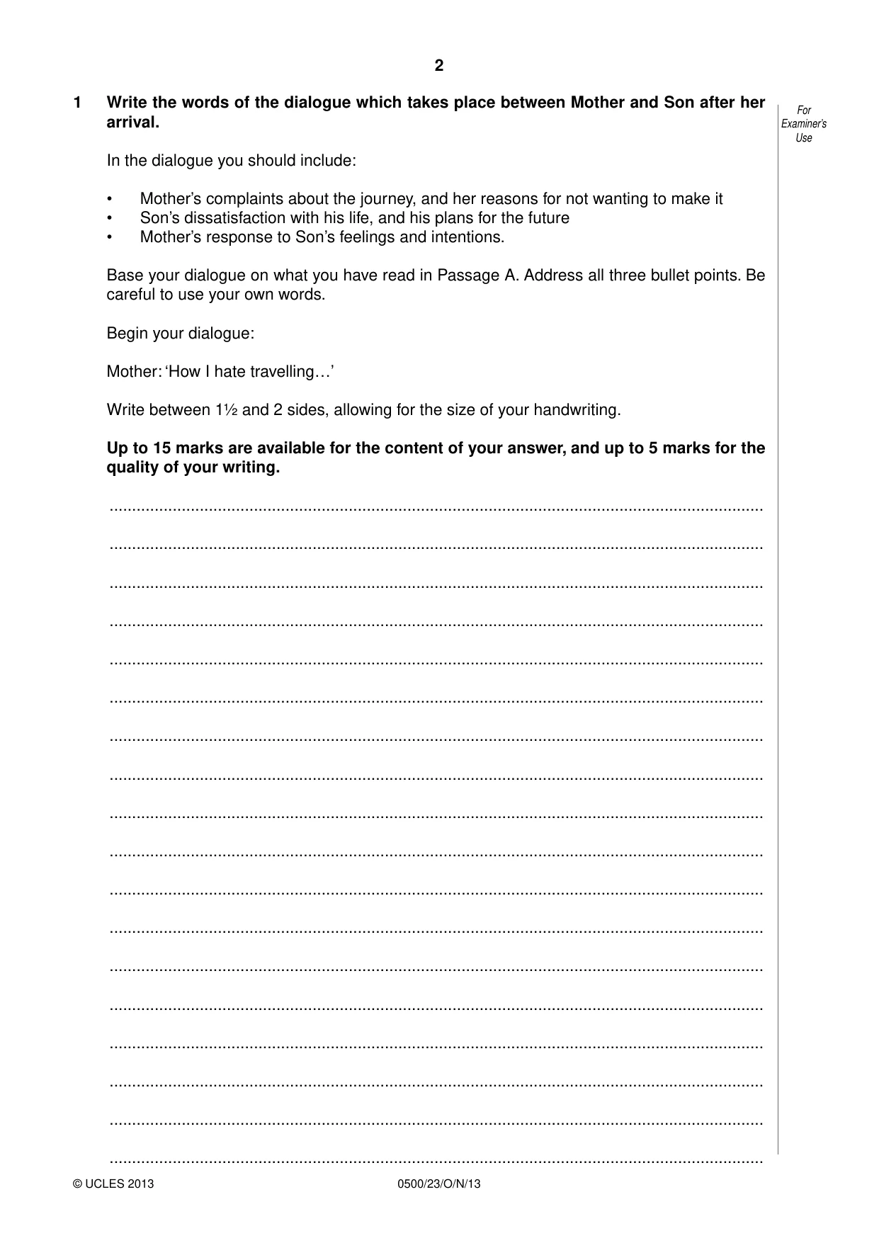 Cambridge IGCSE English - First Language 0500 2013 Oct/Nov Paper 2 · Variant 3 question paper, page 2 of 12