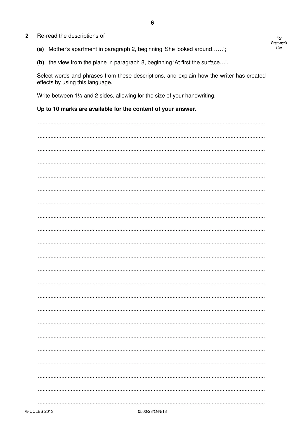Cambridge IGCSE English - First Language 0500 2013 Oct/Nov Paper 2 · Variant 3 question paper, page 6 of 12