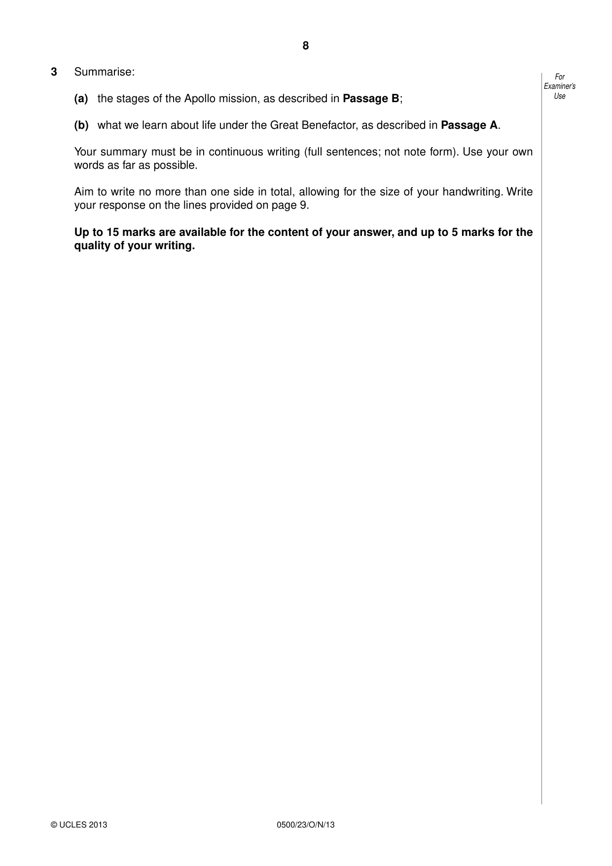 Cambridge IGCSE English - First Language 0500 2013 Oct/Nov Paper 2 · Variant 3 question paper, page 8 of 12