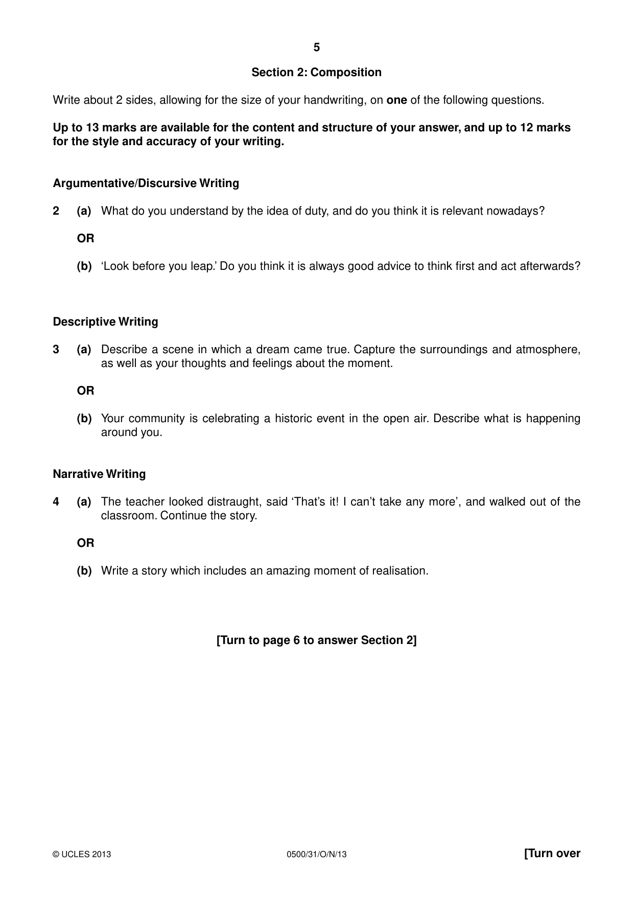 Cambridge IGCSE English - First Language 0500 2013 Oct/Nov Paper 3 · Variant 1 question paper, page 5 of 12