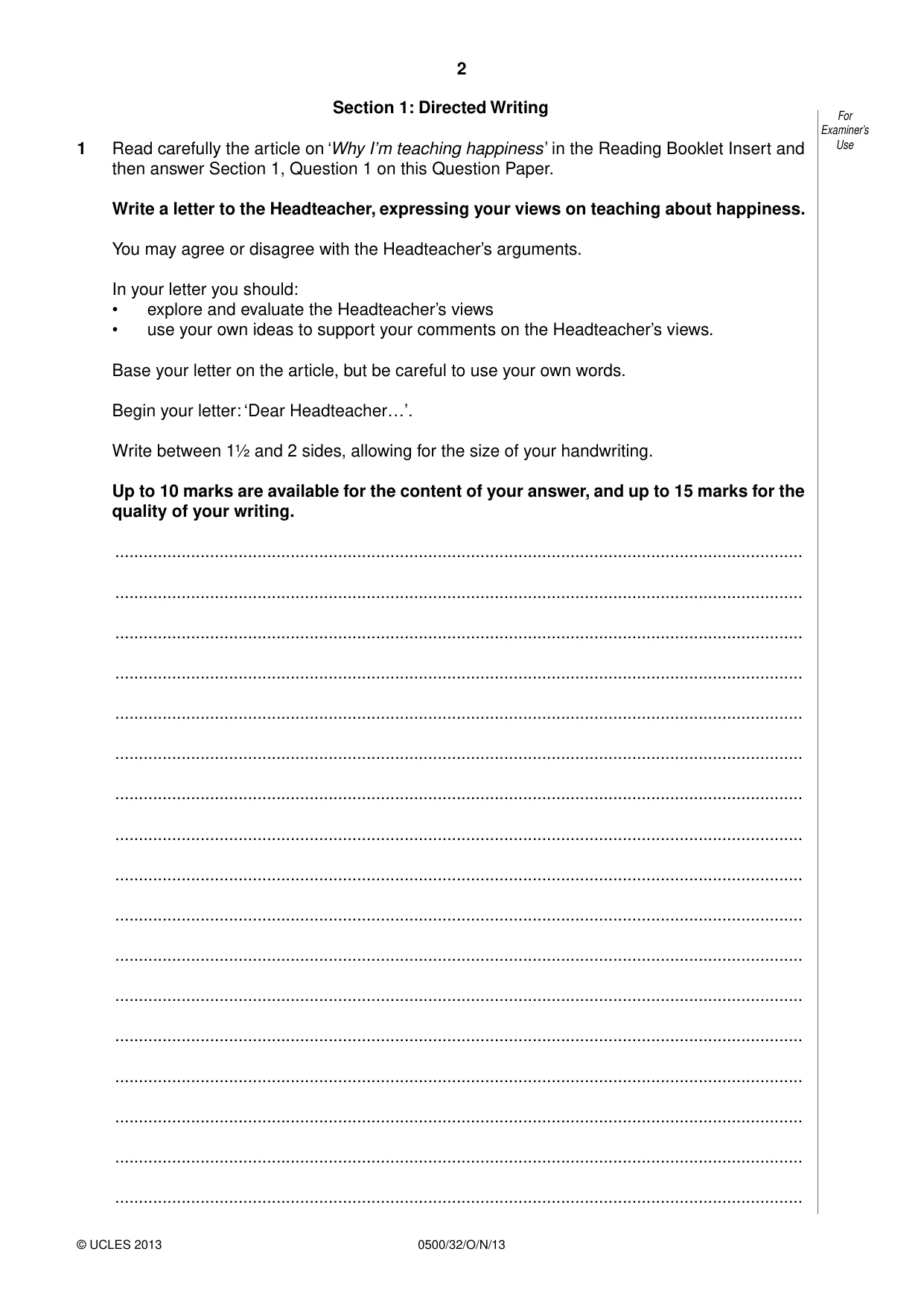 Cambridge IGCSE English - First Language 0500 2013 Oct/Nov Paper 3 · Variant 2 question paper, page 2 of 12