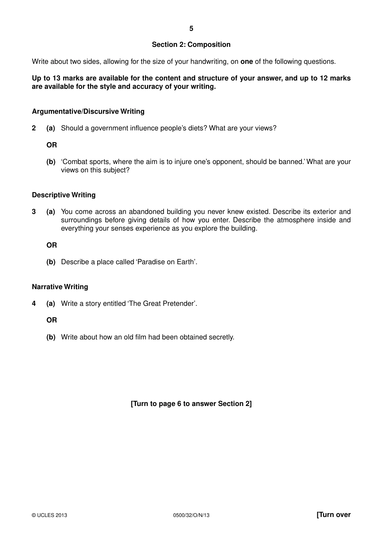 Cambridge IGCSE English - First Language 0500 2013 Oct/Nov Paper 3 · Variant 2 question paper, page 5 of 12
