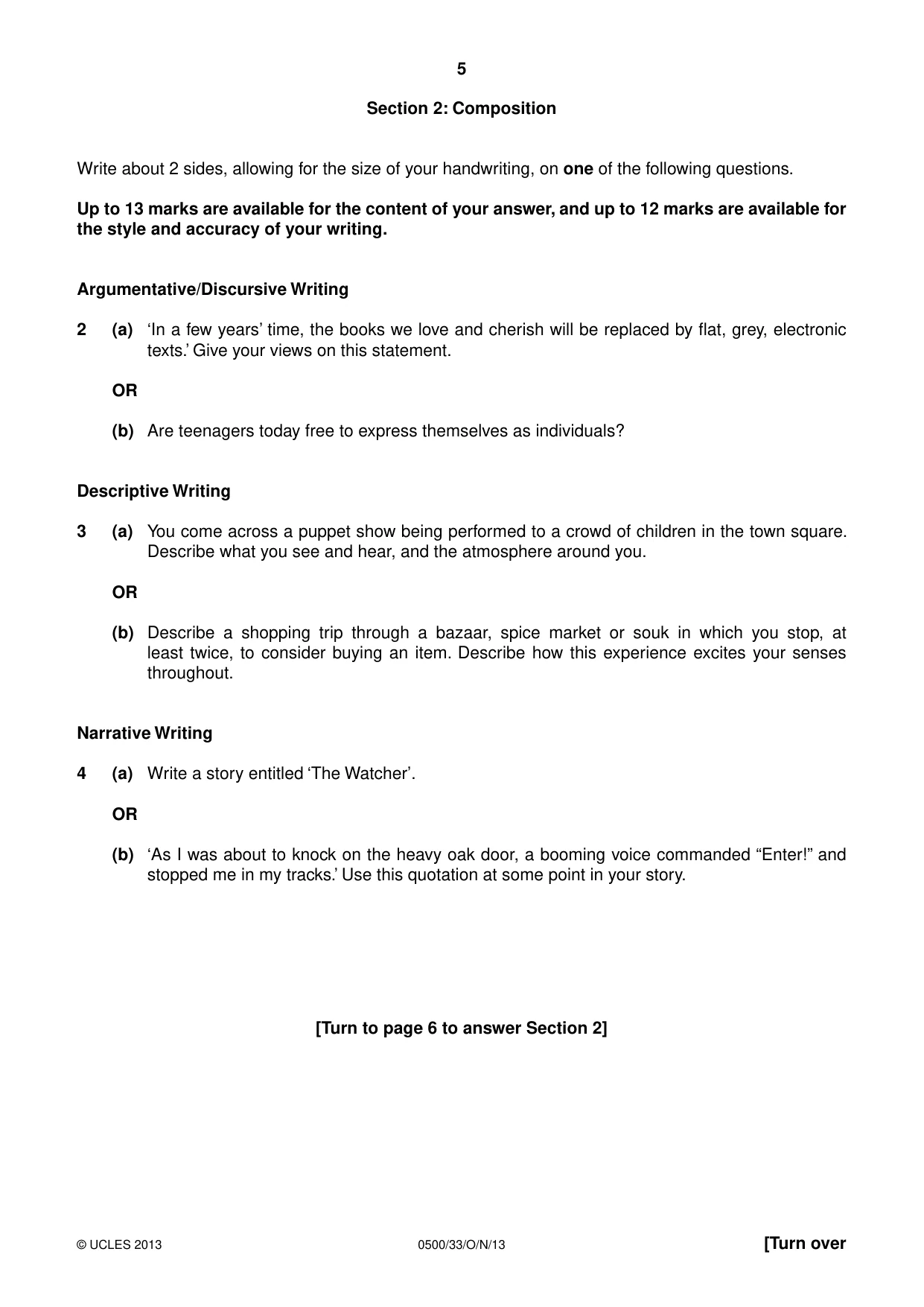 Cambridge IGCSE English - First Language 0500 2013 Oct/Nov Paper 3 · Variant 3 question paper, page 5 of 12