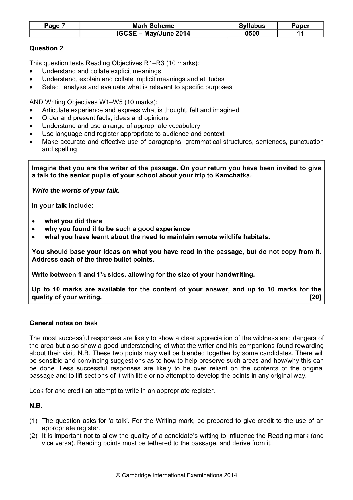 Mark scheme, page 7 of 9