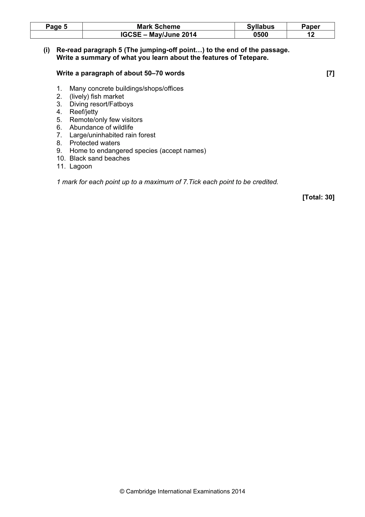 Mark scheme, page 5 of 8