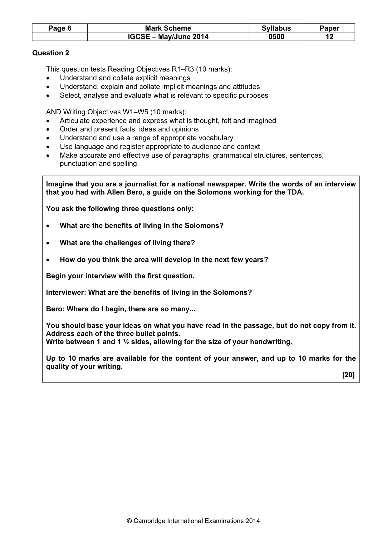 Mark scheme, page 6 of 8