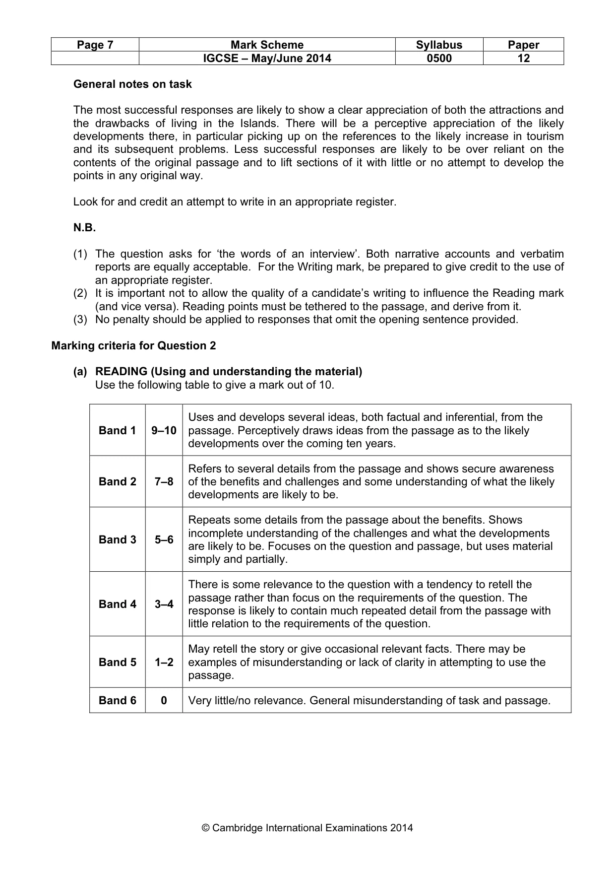 Mark scheme, page 7 of 8