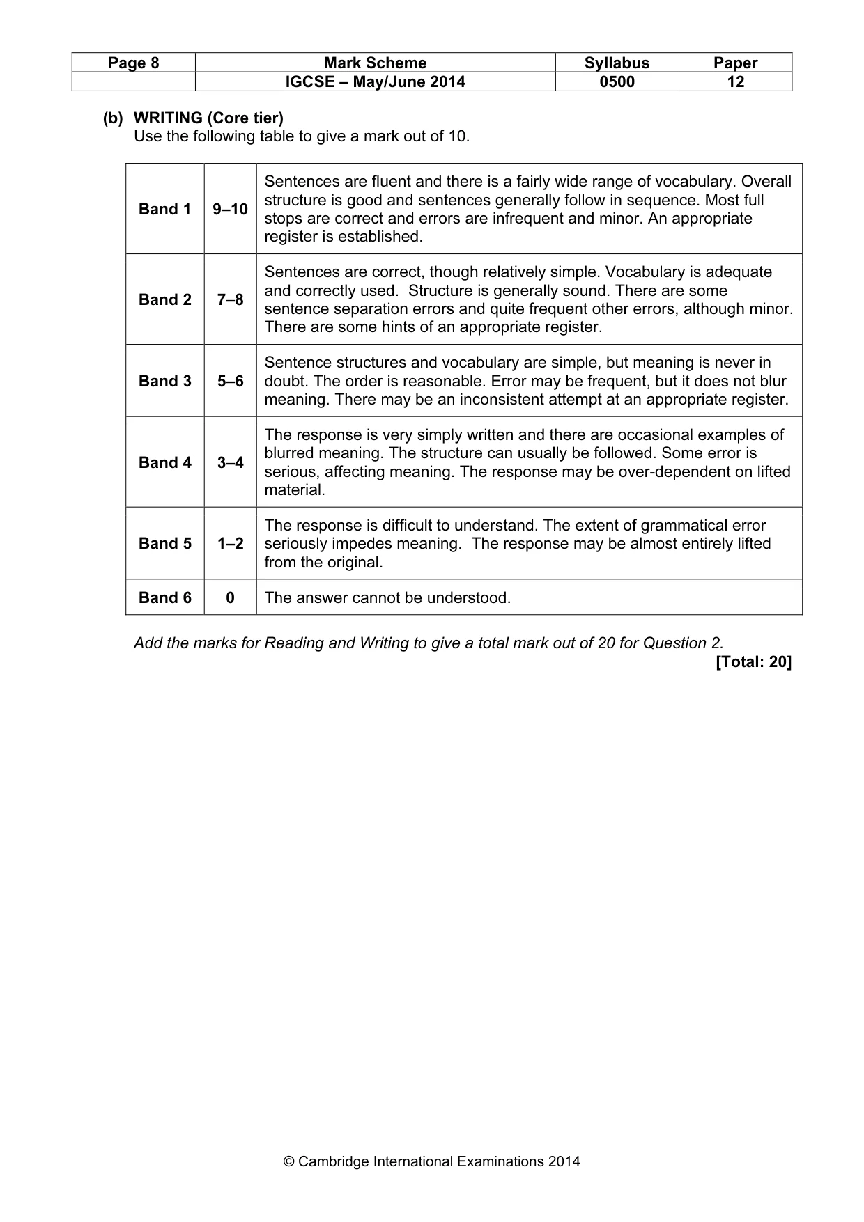 Mark scheme, page 8 of 8