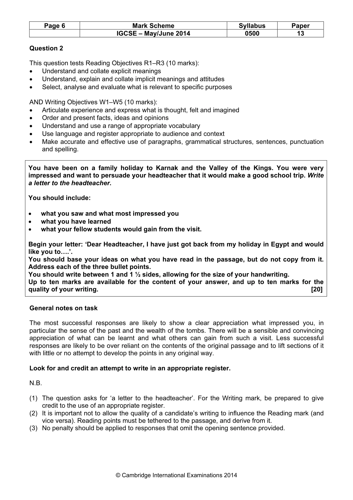 Mark scheme, page 6 of 8