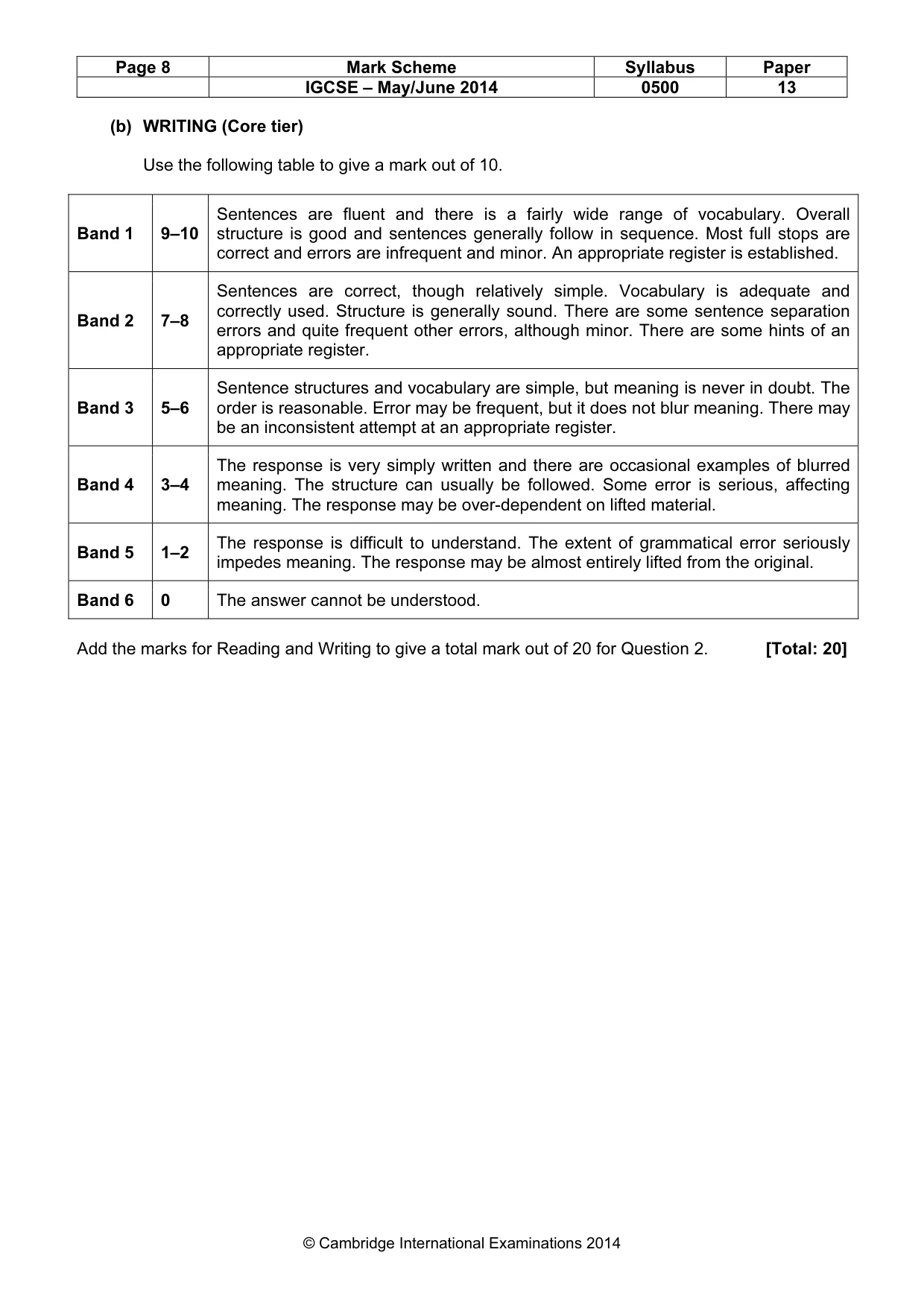 Mark scheme, page 8 of 8