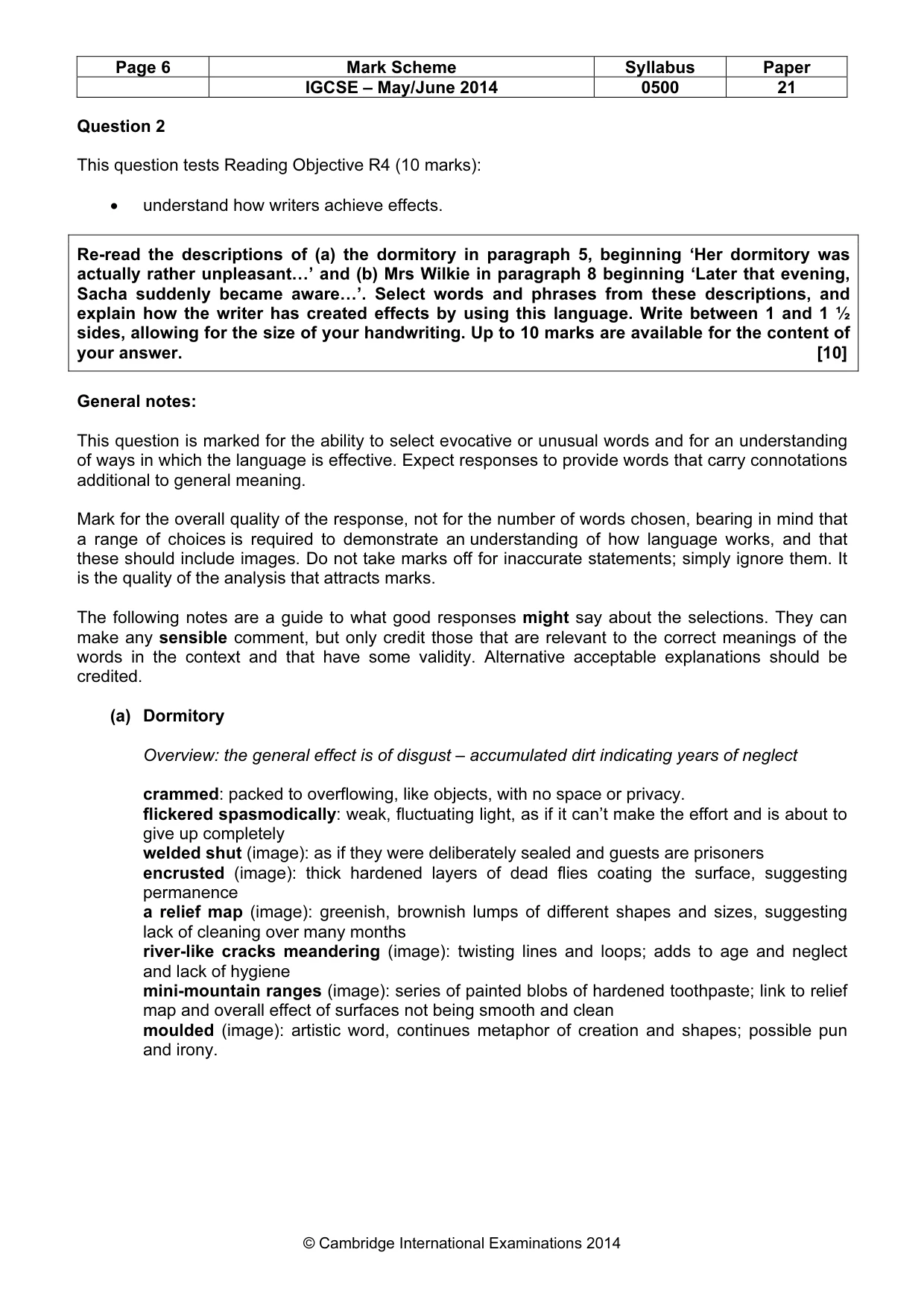 Mark scheme, page 6 of 10