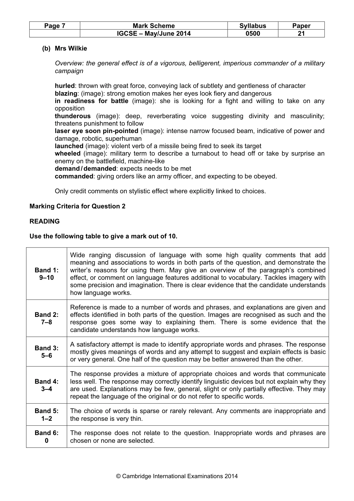 Mark scheme, page 7 of 10