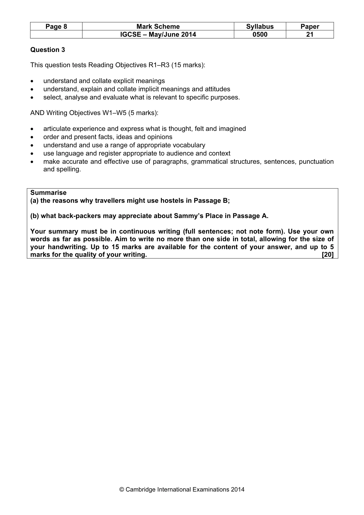 Mark scheme, page 8 of 10