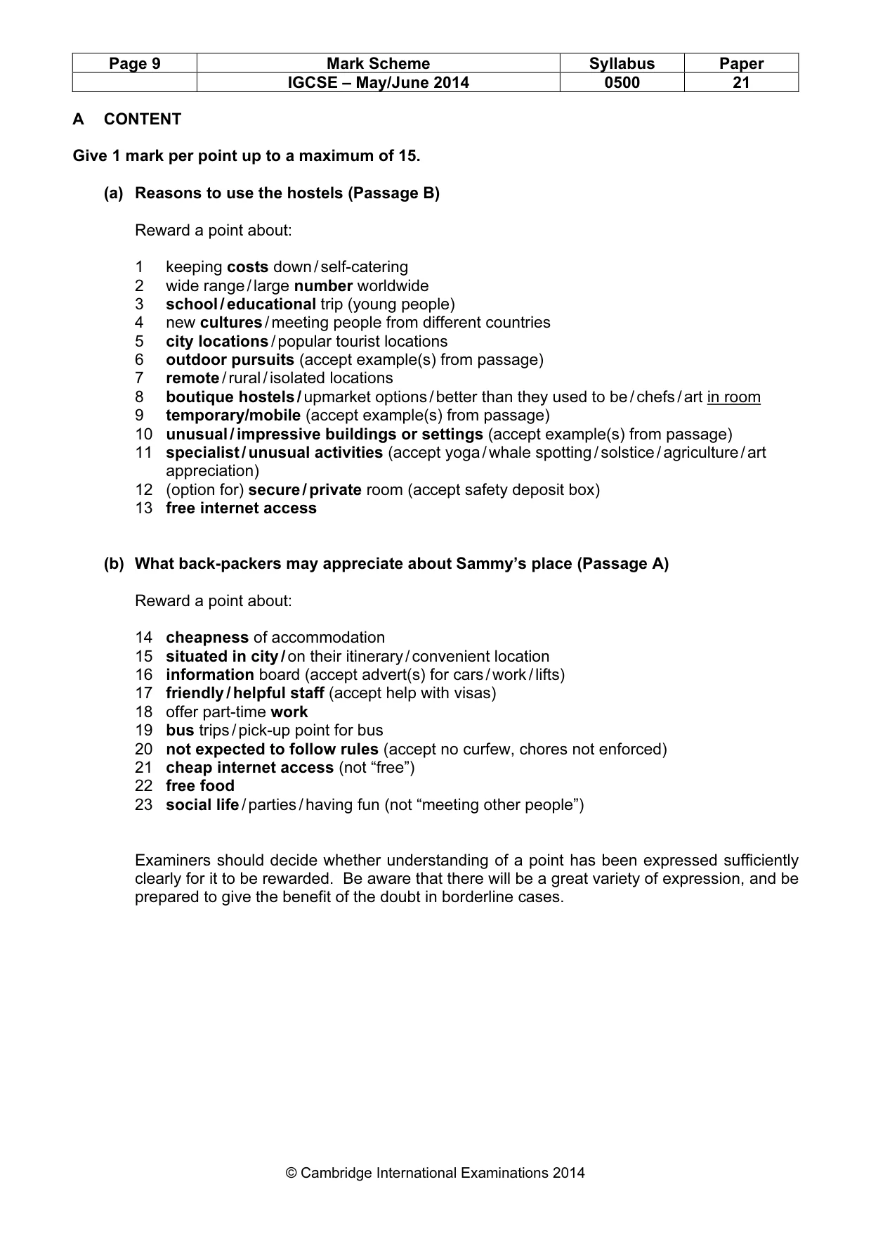 Mark scheme, page 9 of 10