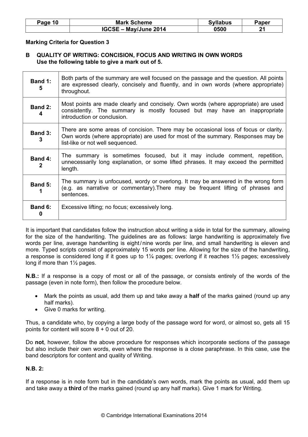 Mark scheme, page 10 of 10