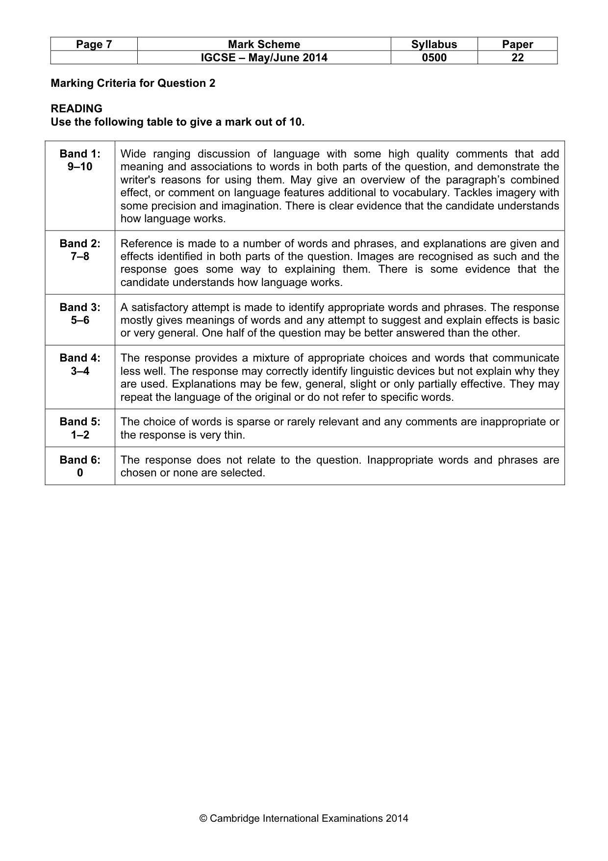Mark scheme, page 7 of 10