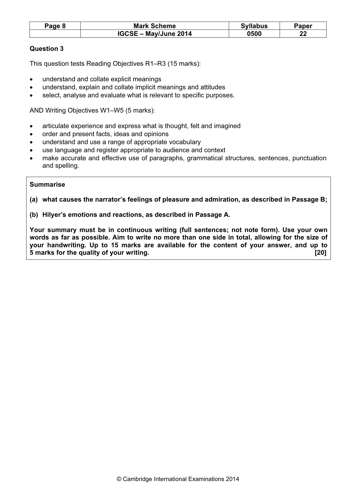 Mark scheme, page 8 of 10