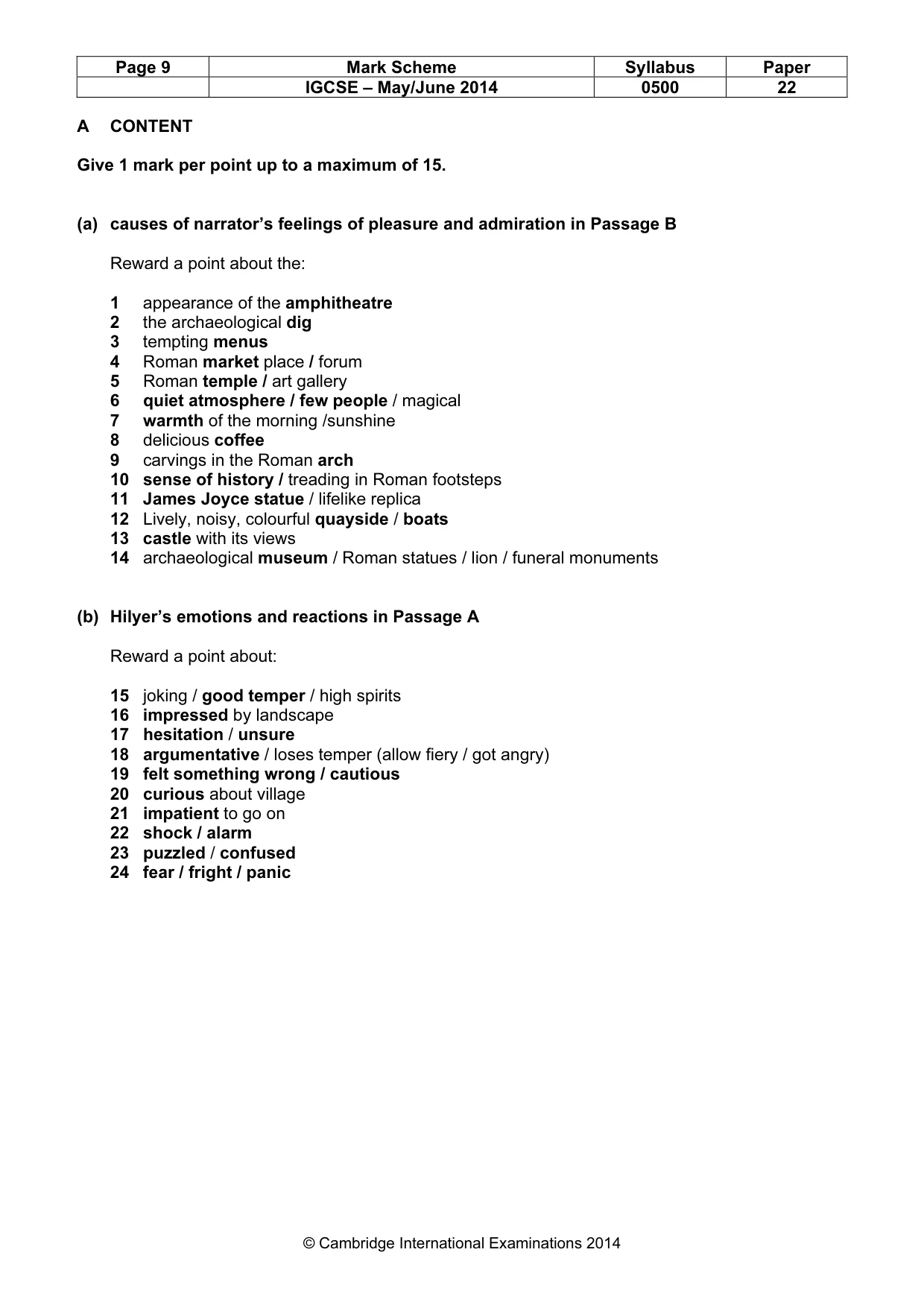 Mark scheme, page 9 of 10