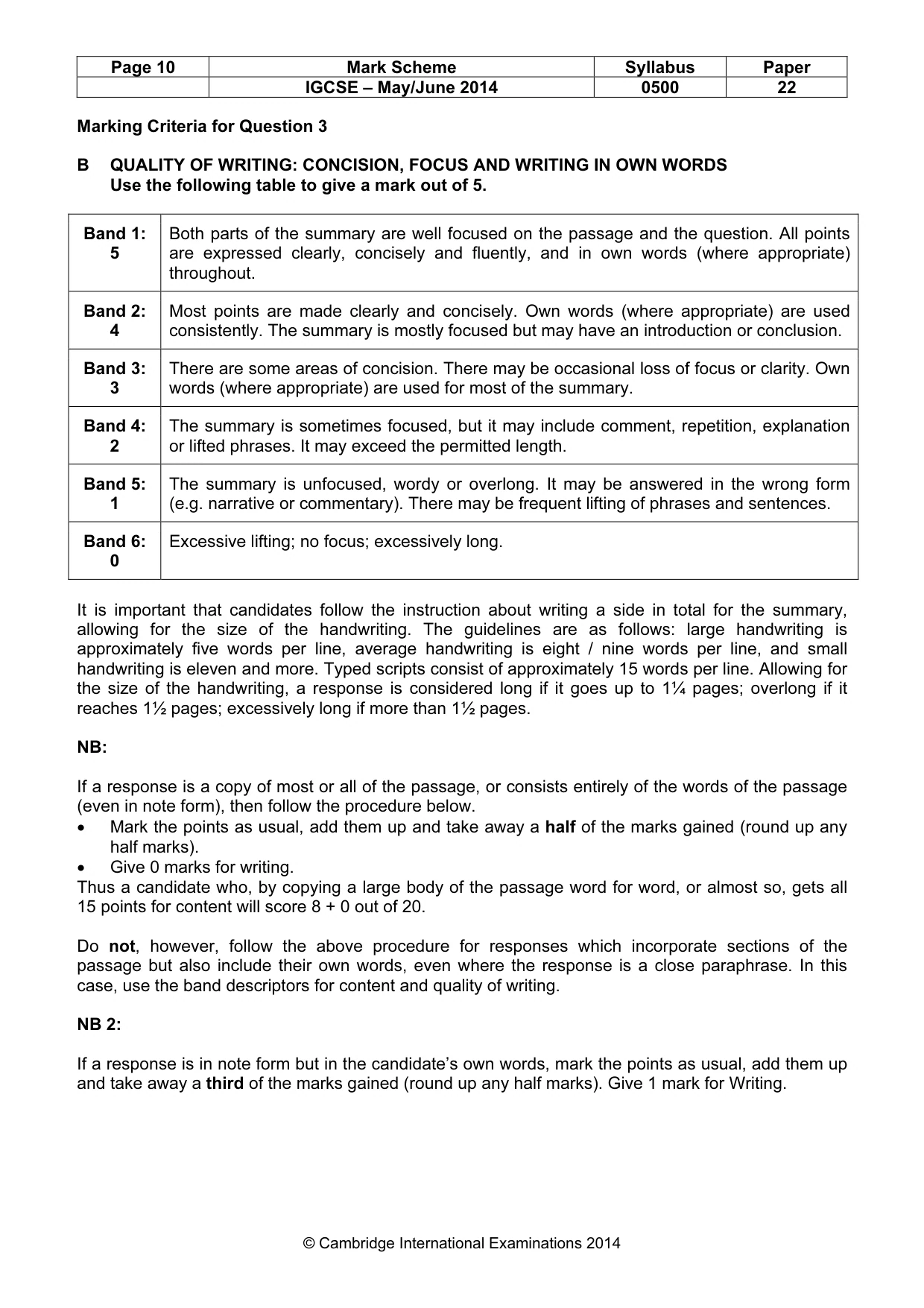 Mark scheme, page 10 of 10