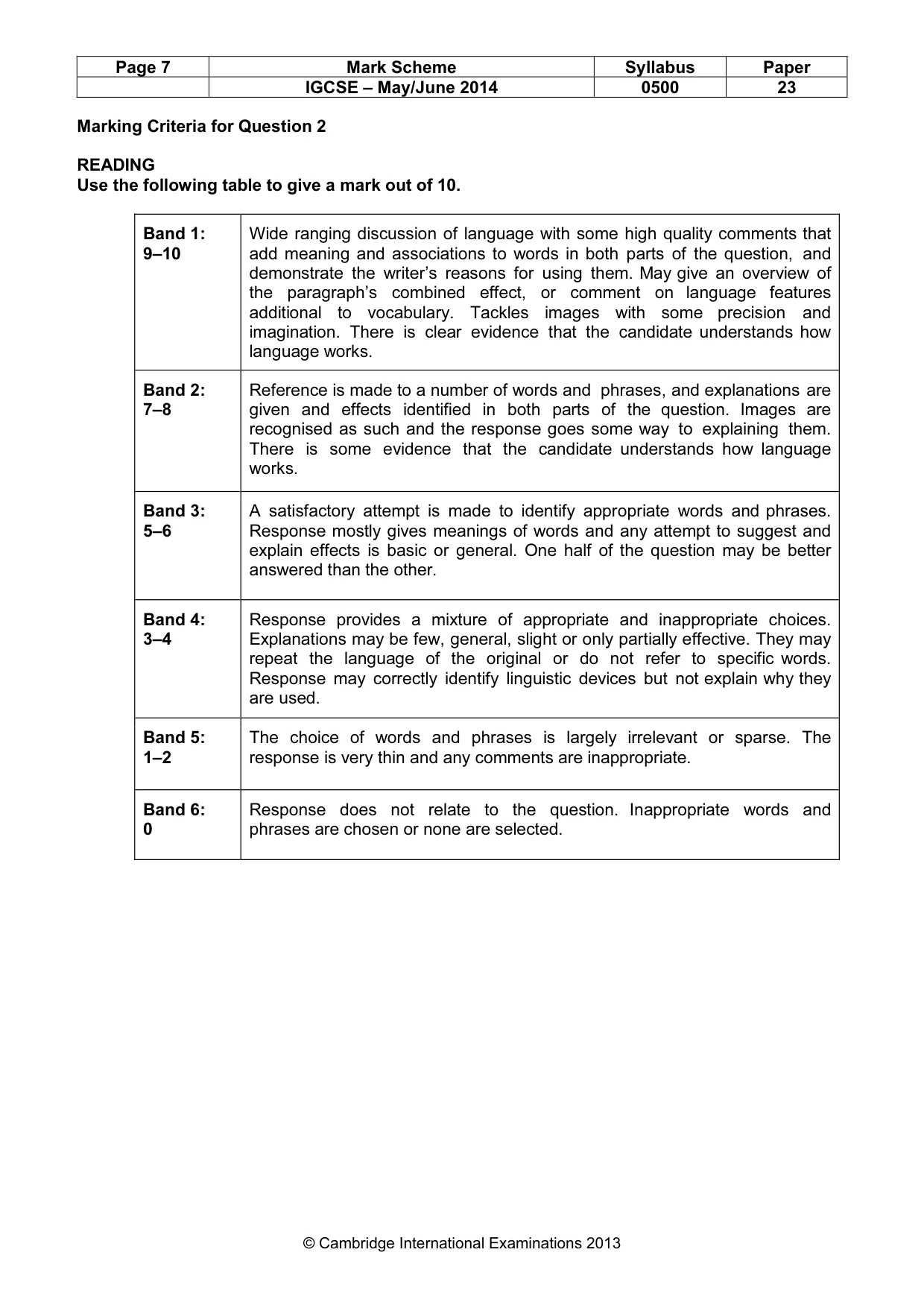 Mark scheme, page 7 of 10